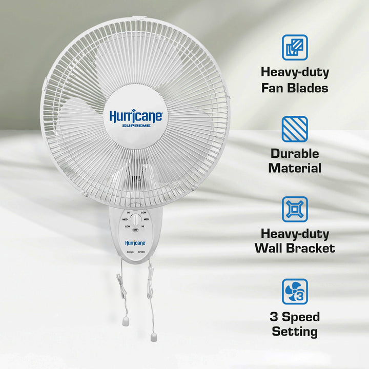 Hurricane Supreme 12 Inch Oscillating 3 Speed Portable Wall Mount Fan, 2 Pack - VMInnovations