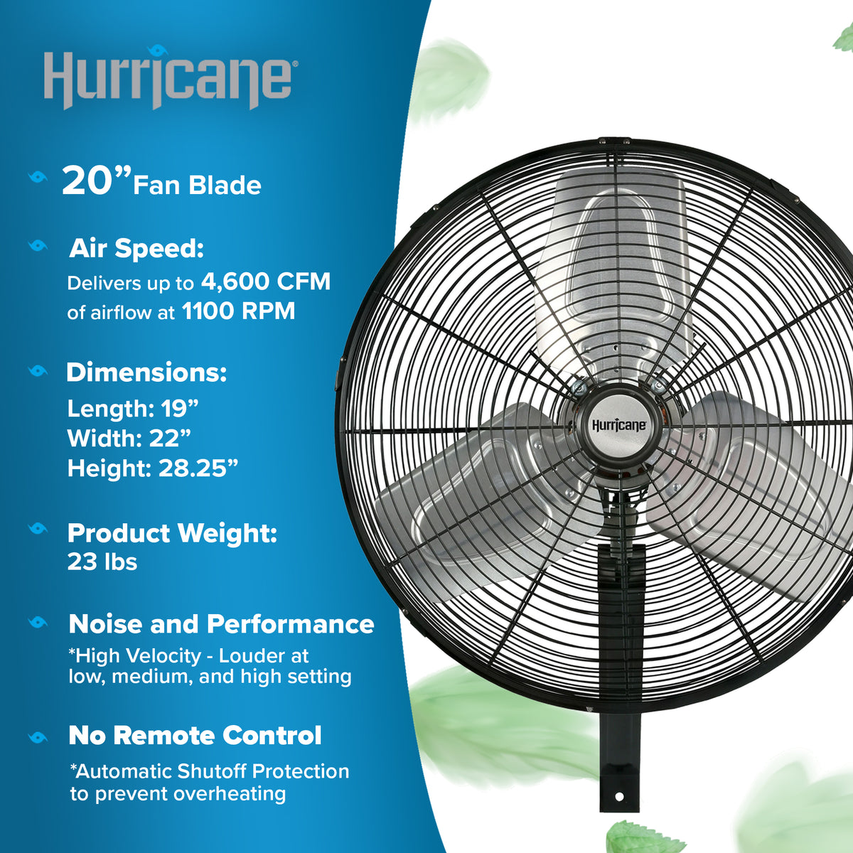 Hurricane 20" Commercial Grade Classic Oscillating Wall Mount Fan,Black(Used) - VMInnovations