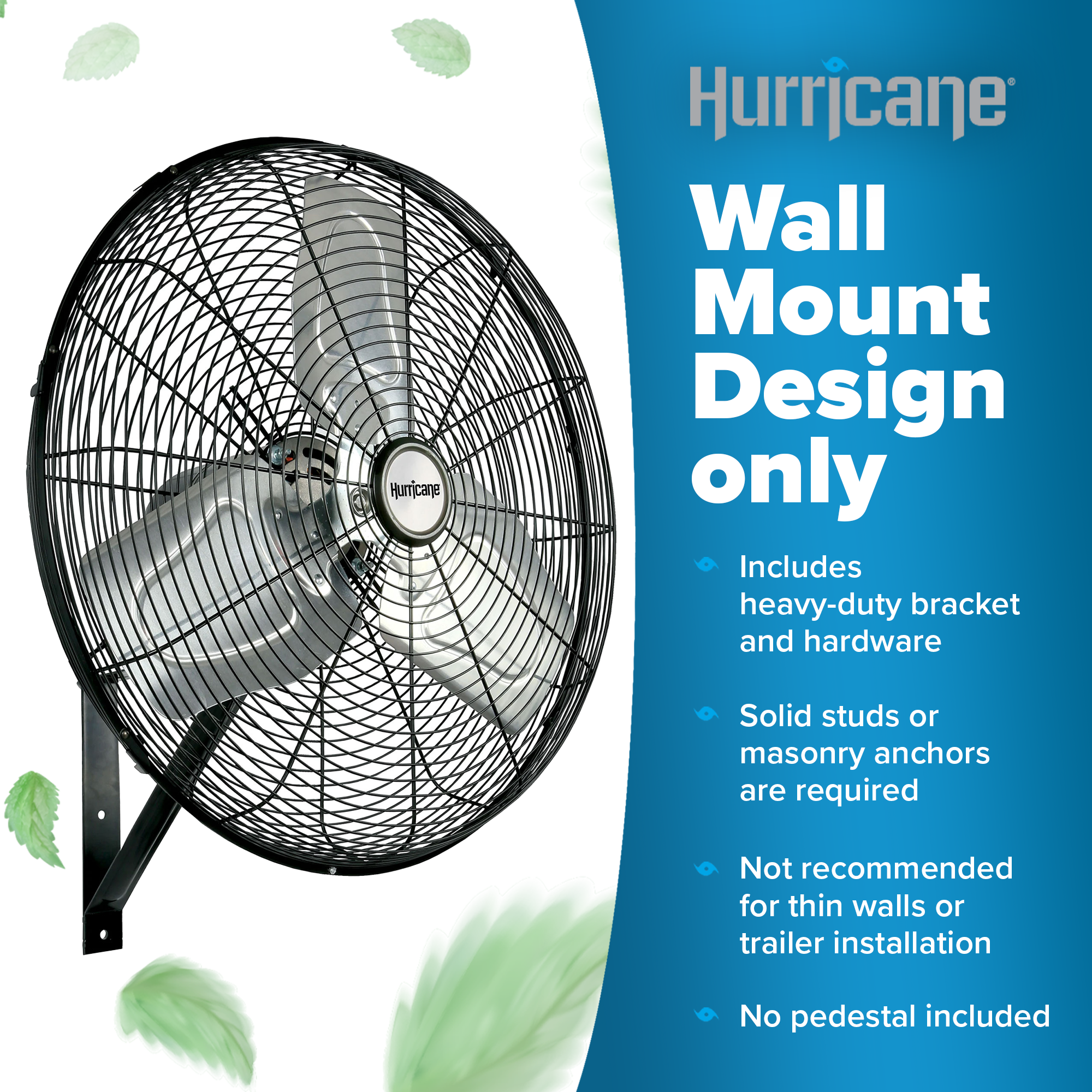 Hurricane 30' Pro Commercial Grade Oscillating Wall Mount Fan, Black (Damaged) - VMInnovations
