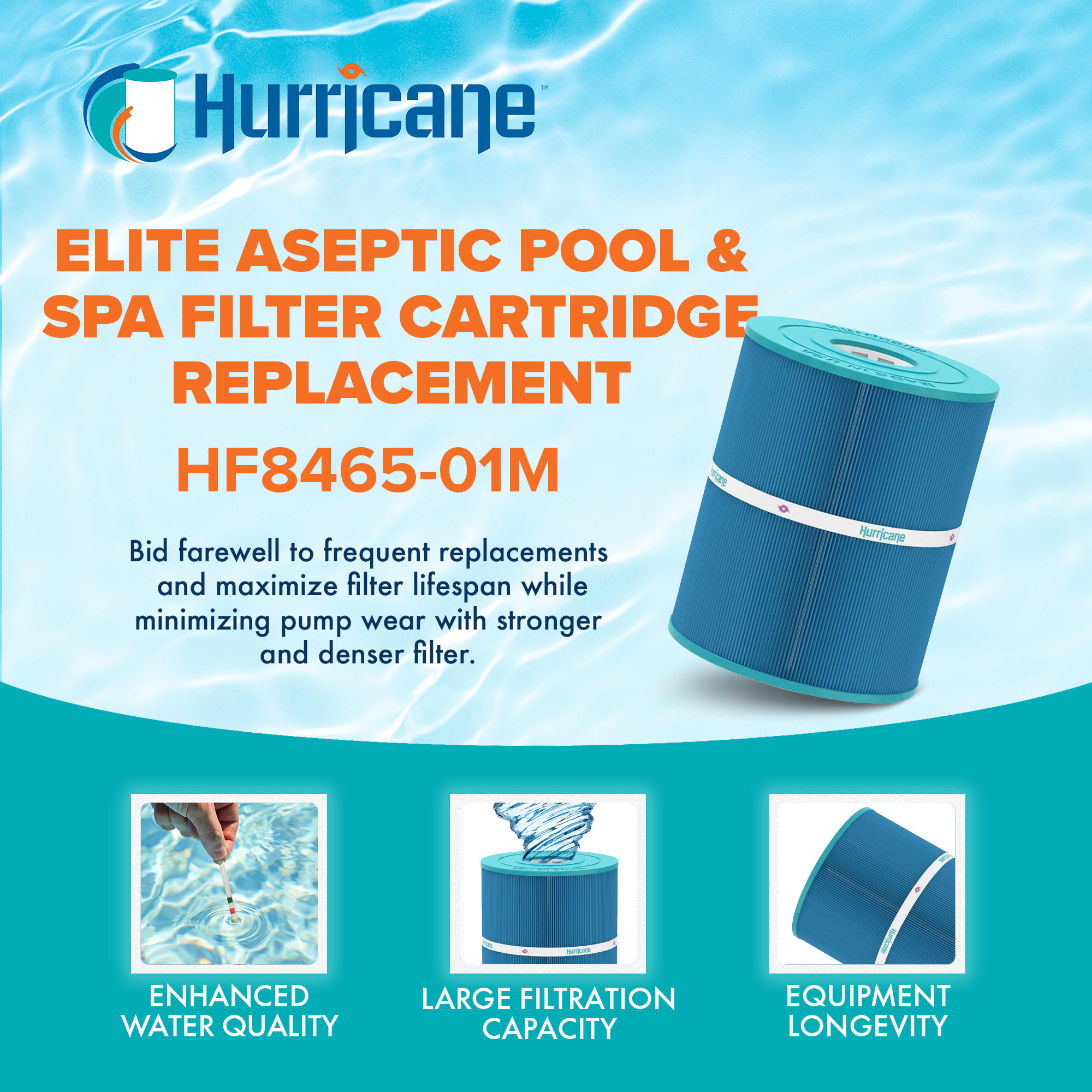 Hurricane HF8465-01M Elite Aseptic Pool & Spa Filter Cartridge Replacement, Blue - VMInnovations