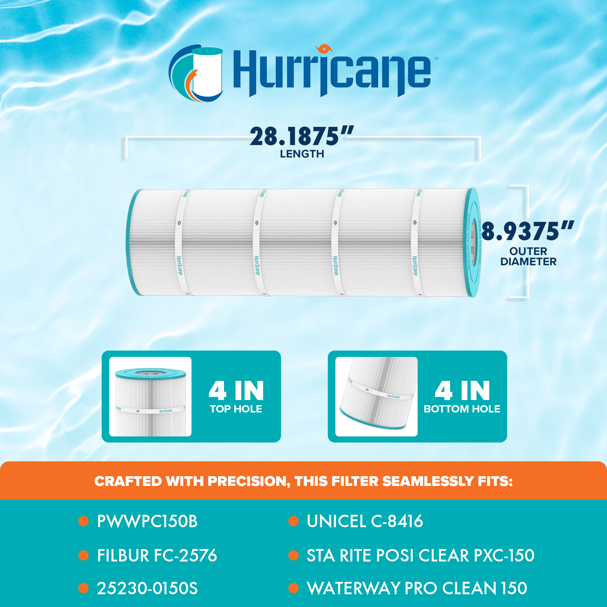 Hurricane HF8416-01 Premium Swimming Pool Filter Cartridge Replacement, White