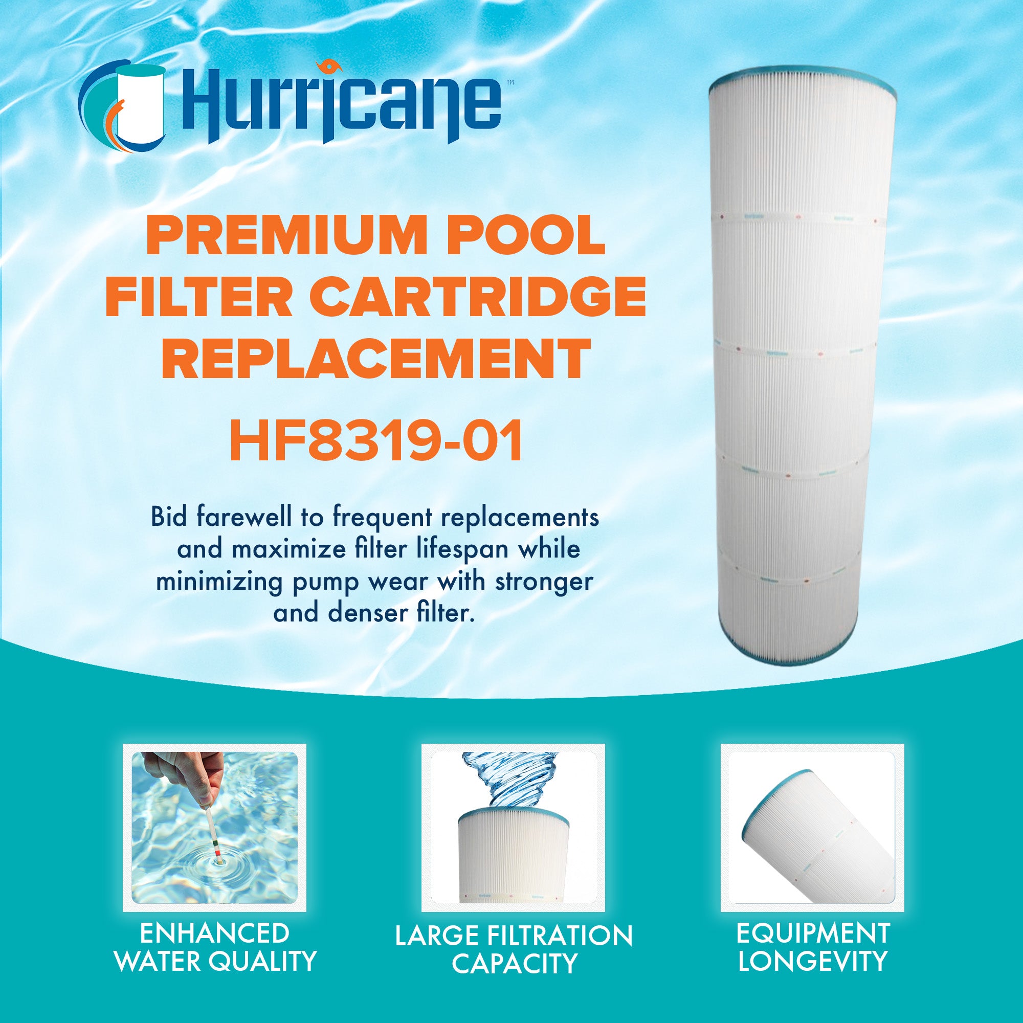 Hurricane HF8319-01 Advanced Pool and Spa Filter Cartridge Replacement, White