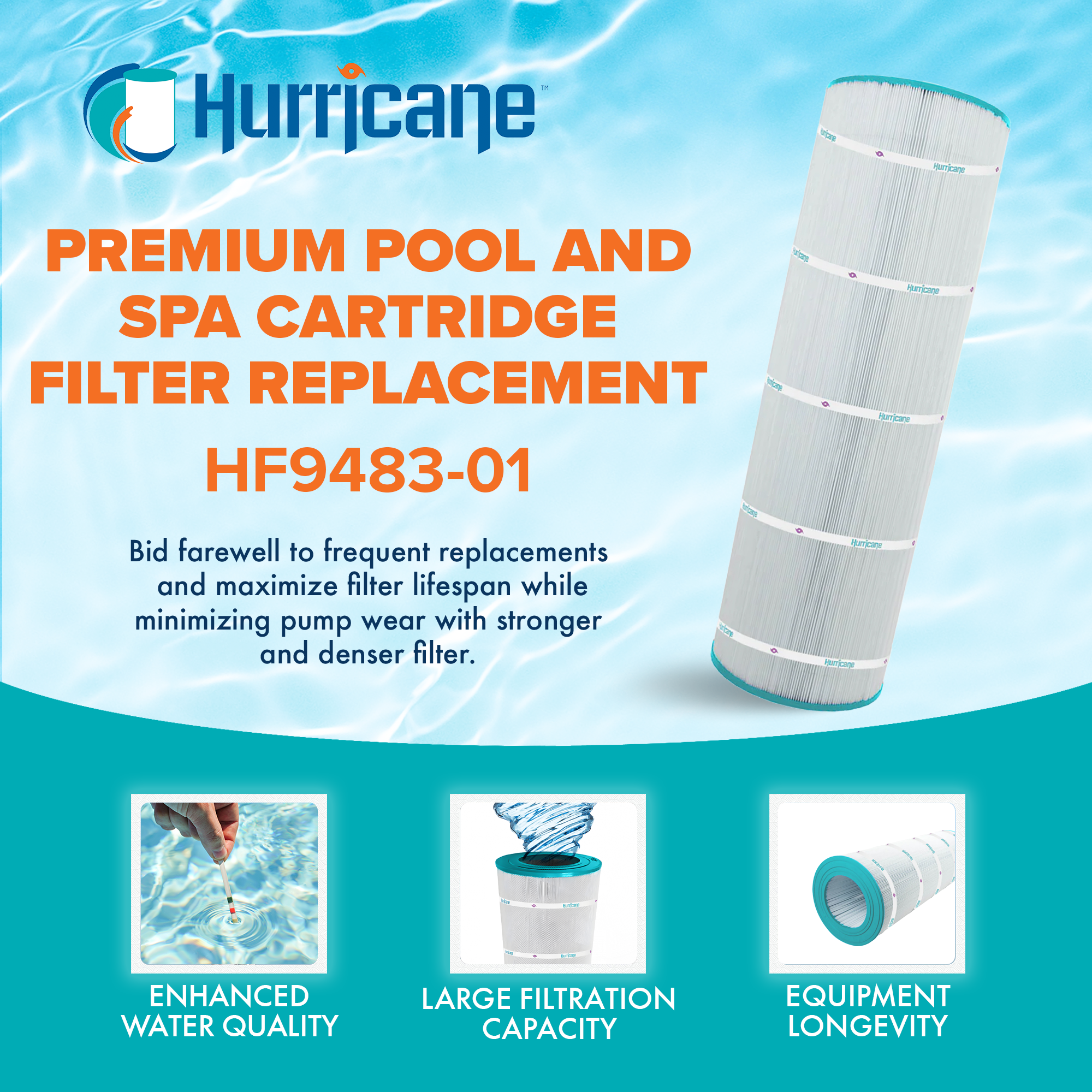Hurricane Filters HF9483-01 Advanced Pool and Spa Cartridge Filter Replacement