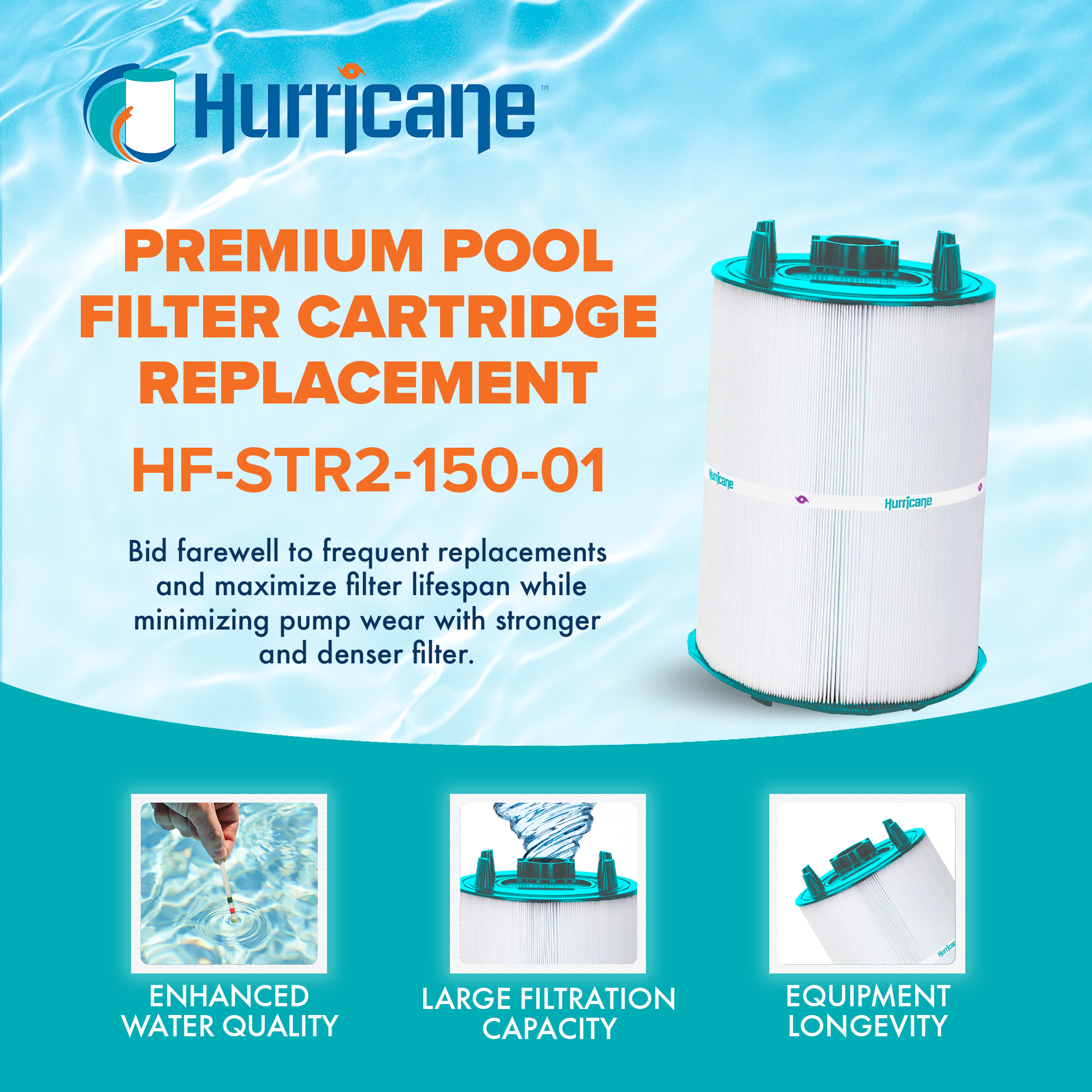 Hurricane Filters HF-STR2-150-01 Advanced Pool, Spa Cartridge Filter Replacement