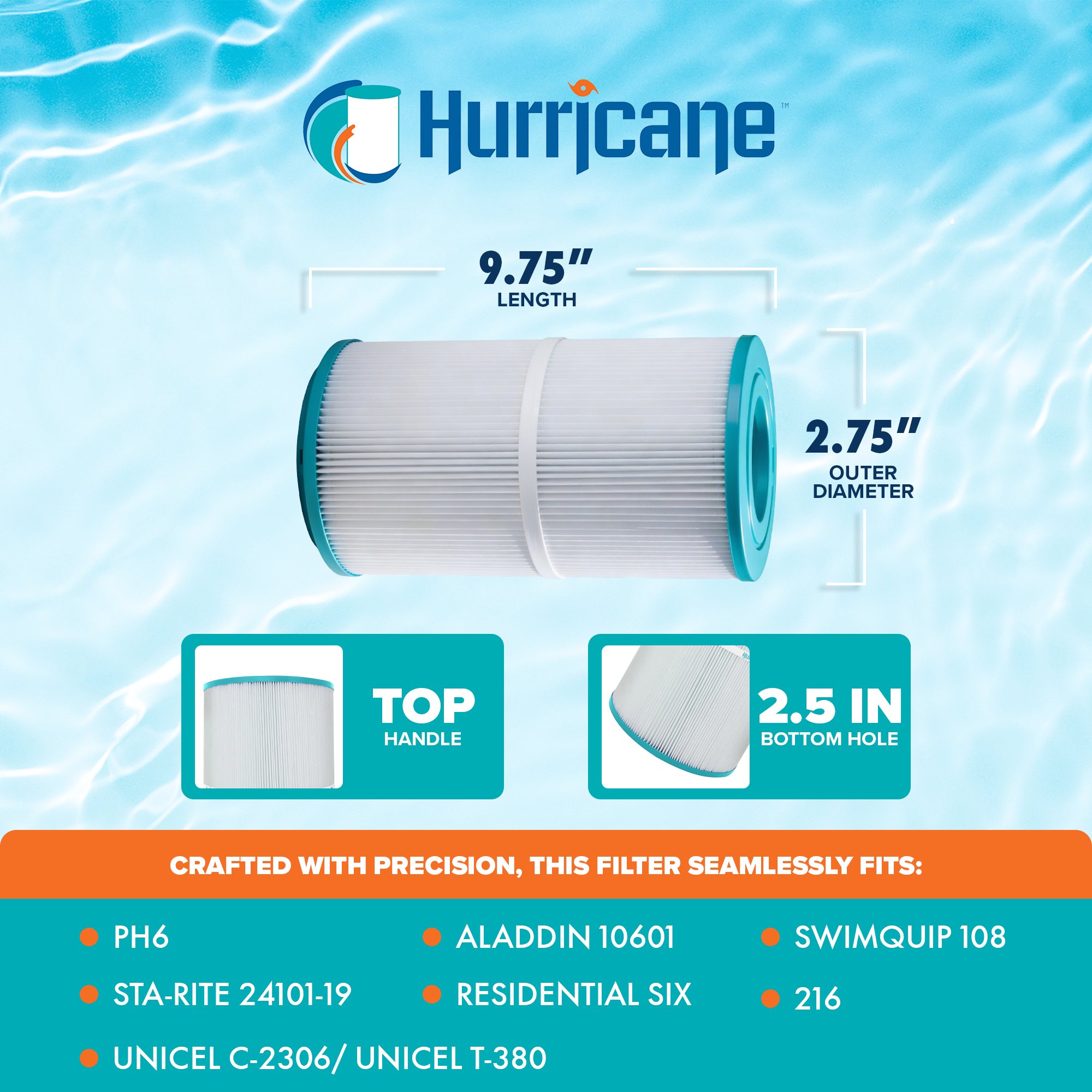 Hurricane HF2306-01 Advanced Pool and Spa Filter Cartridge Replacement, White - VMInnovations