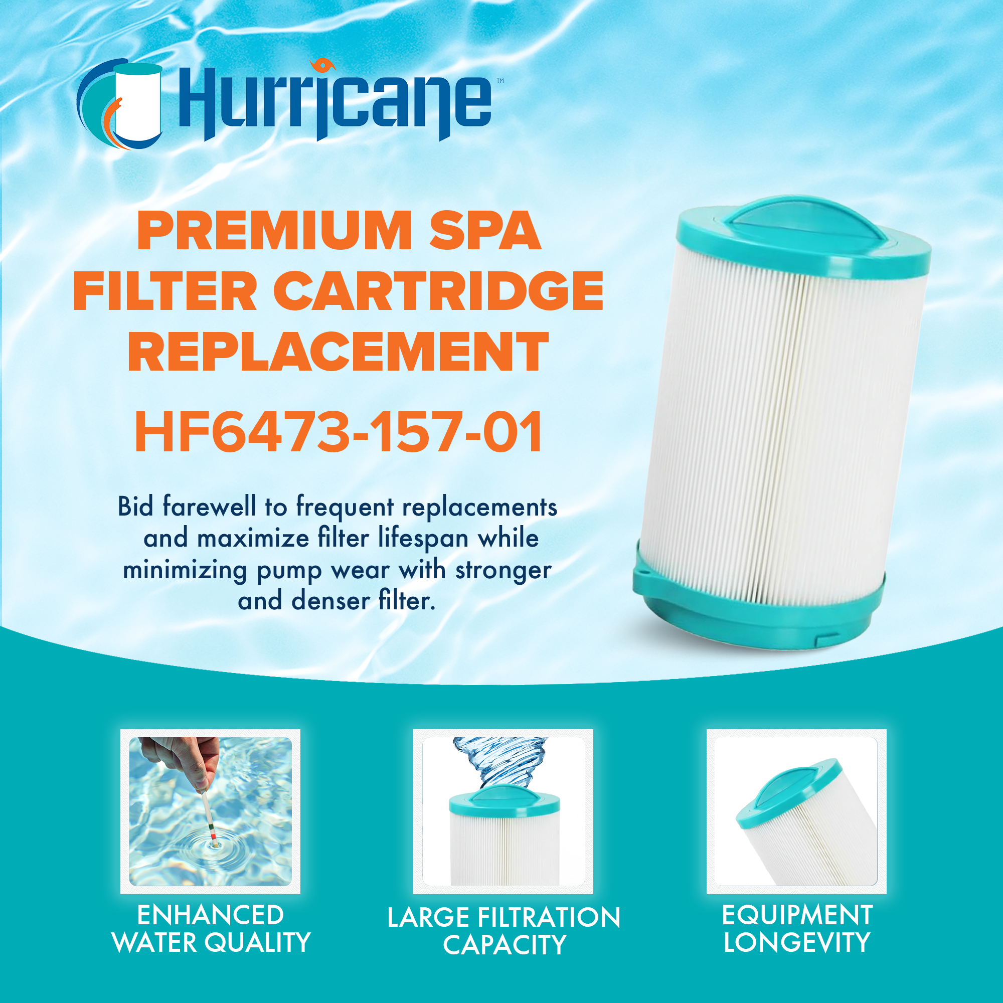 Hurricane HF6473-161J-01 Premium Pool & Spa Filter Cartridge Replacement, White - VMInnovations