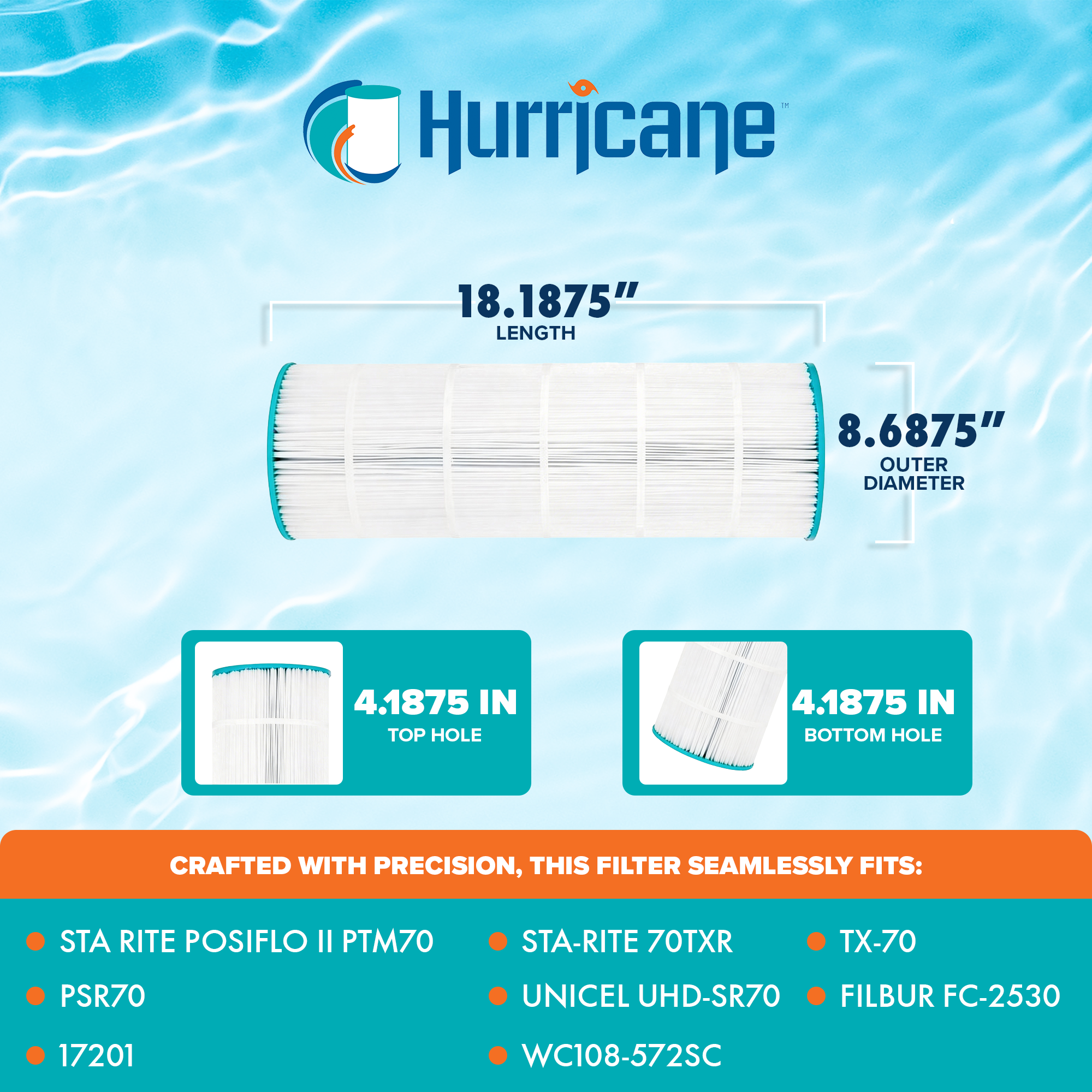 Hurricane HF-SR70-01 Premium Swimming Pool Filter Cartridge Replacement, White - VMInnovations