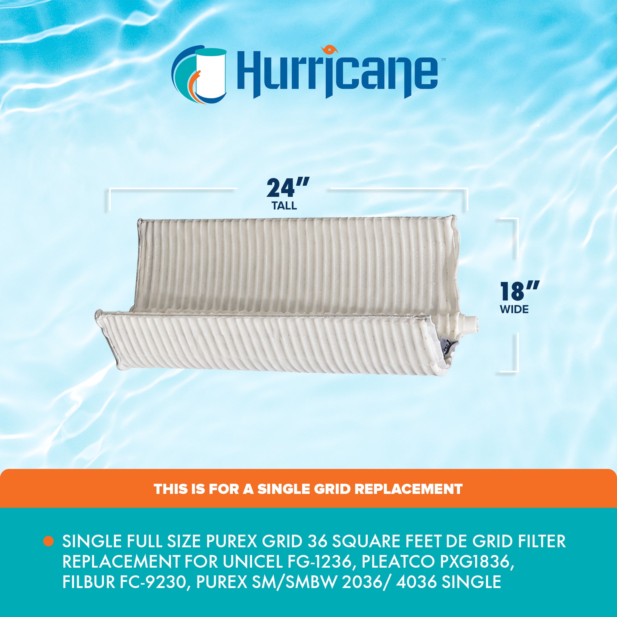 Hurricane Filters HF-PXG48-SET 48 Sq Ft DE Grid Filter Replacement, Set of 8