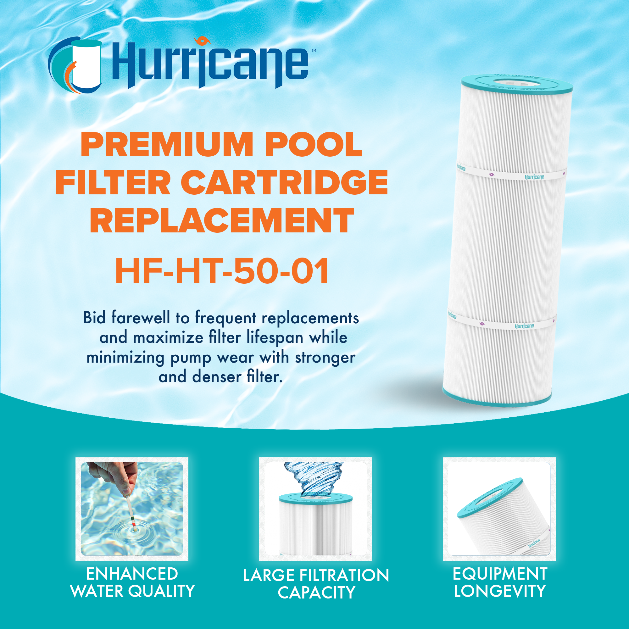 Hurricane HF-HT-50-01 Advanced Pool and Spa Filter Cartridge Replacement, White