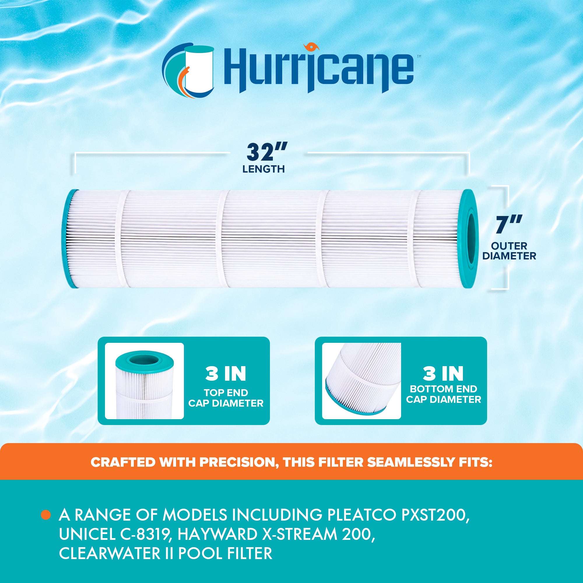Hurricane HF-HT-100-01 Advanced Pool and Spa Filter Cartridge Replacement, White - VMInnovations