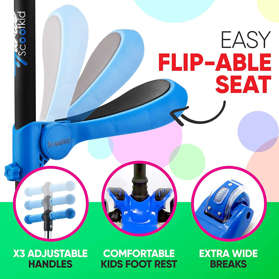 Hurtle ScootKid 3 Wheel Child Ride On Toy Scooter w/ LED Wheels, Blue (Used) - VMInnovations