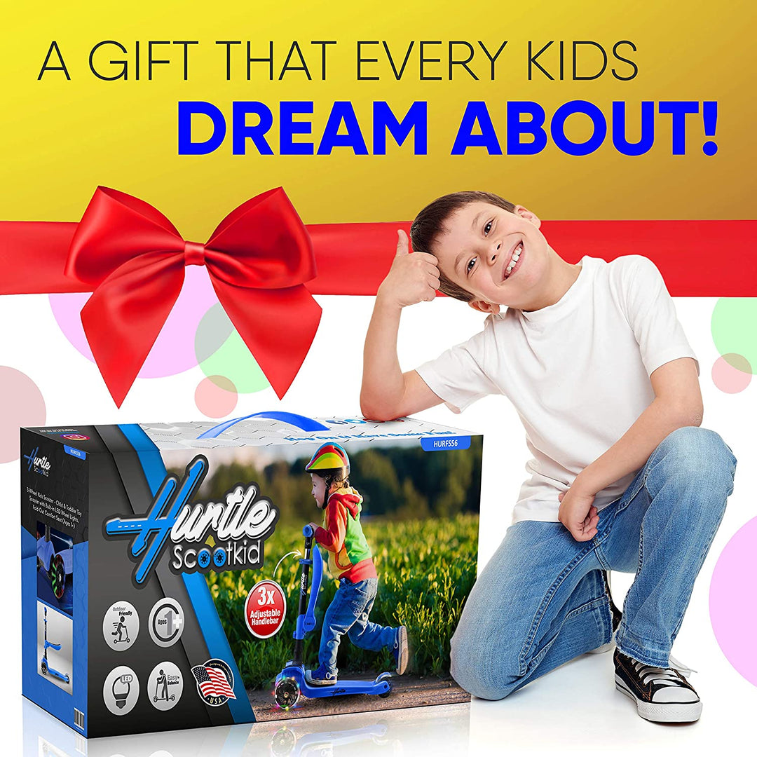 Hurtle ScootKid 3 Wheel Child Ride On Toy Scooter w/ LED Wheels, Blue (Used) - VMInnovations