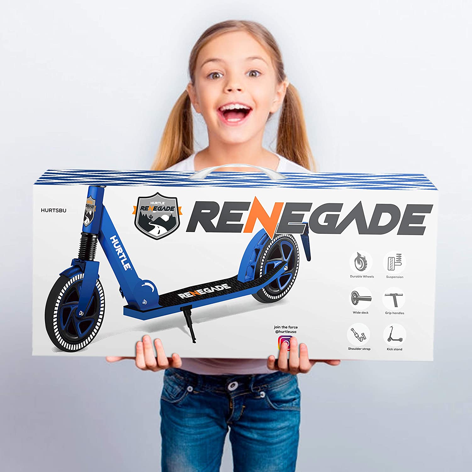 Hurtle Renegade Lightweight Foldable Teen and Adult Commuter Kick Scooter, Blue - VMInnovations