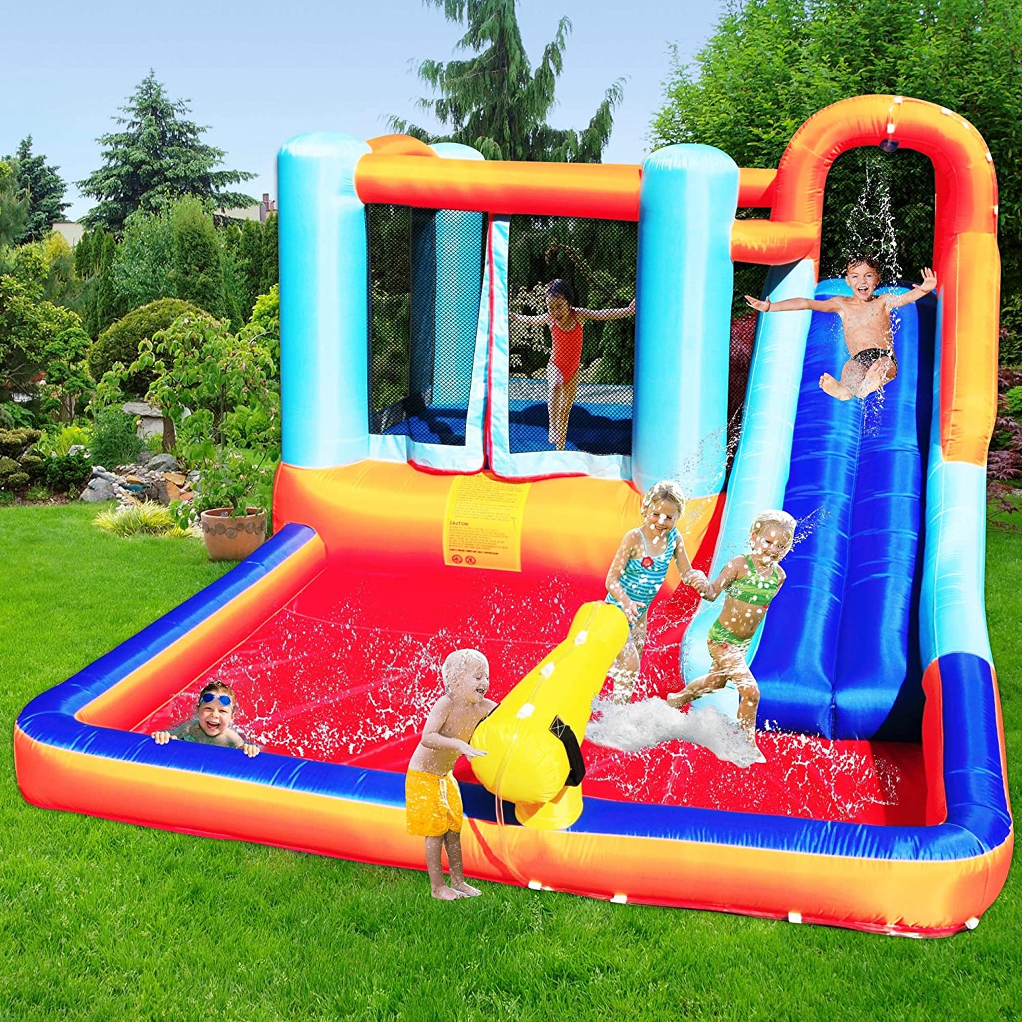 Hoovy Kids Bounce House Trampoline Water Park Slide w/ Blower (Open Box)