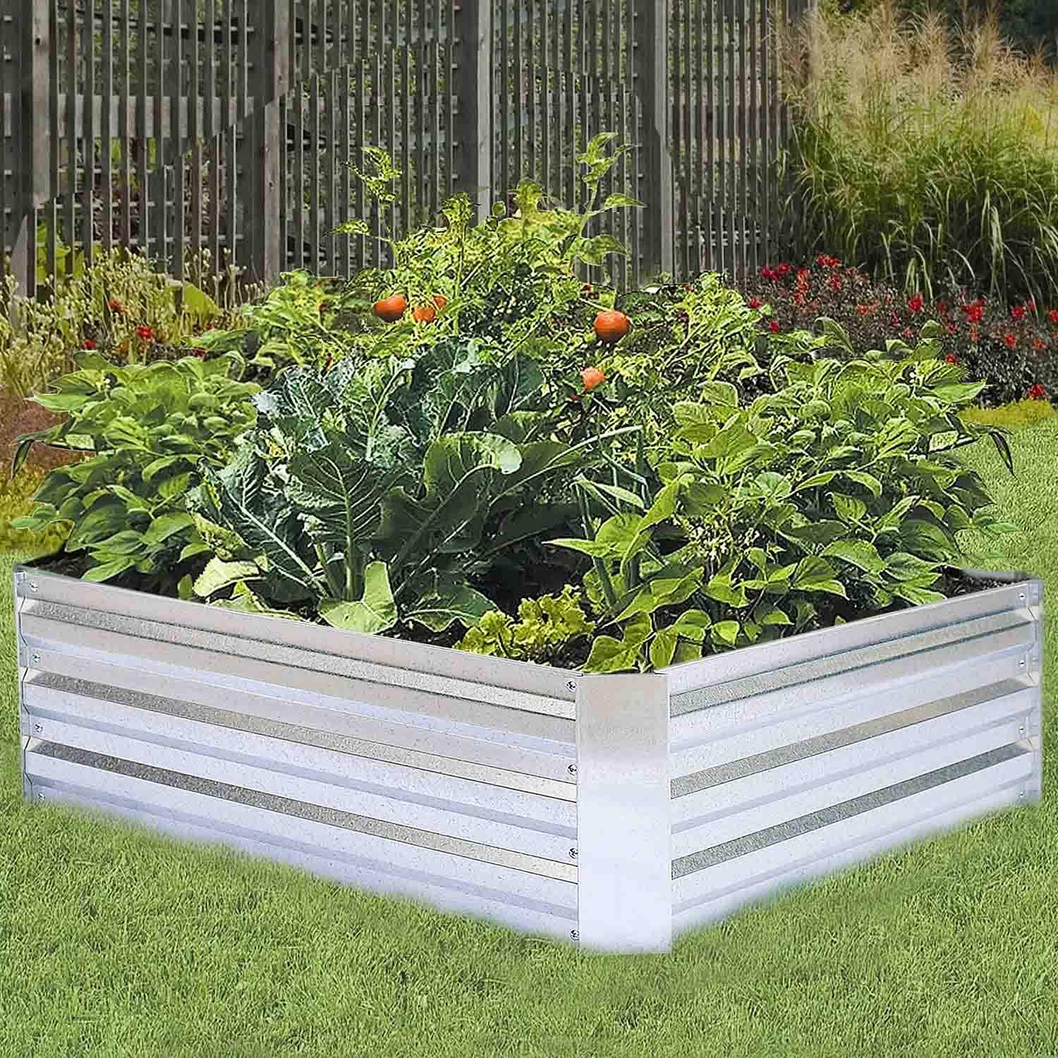 FOYUEE Galvanized Outdoor Steel Metal Raised Garden Beds for Vegetables, Gray - VMInnovations