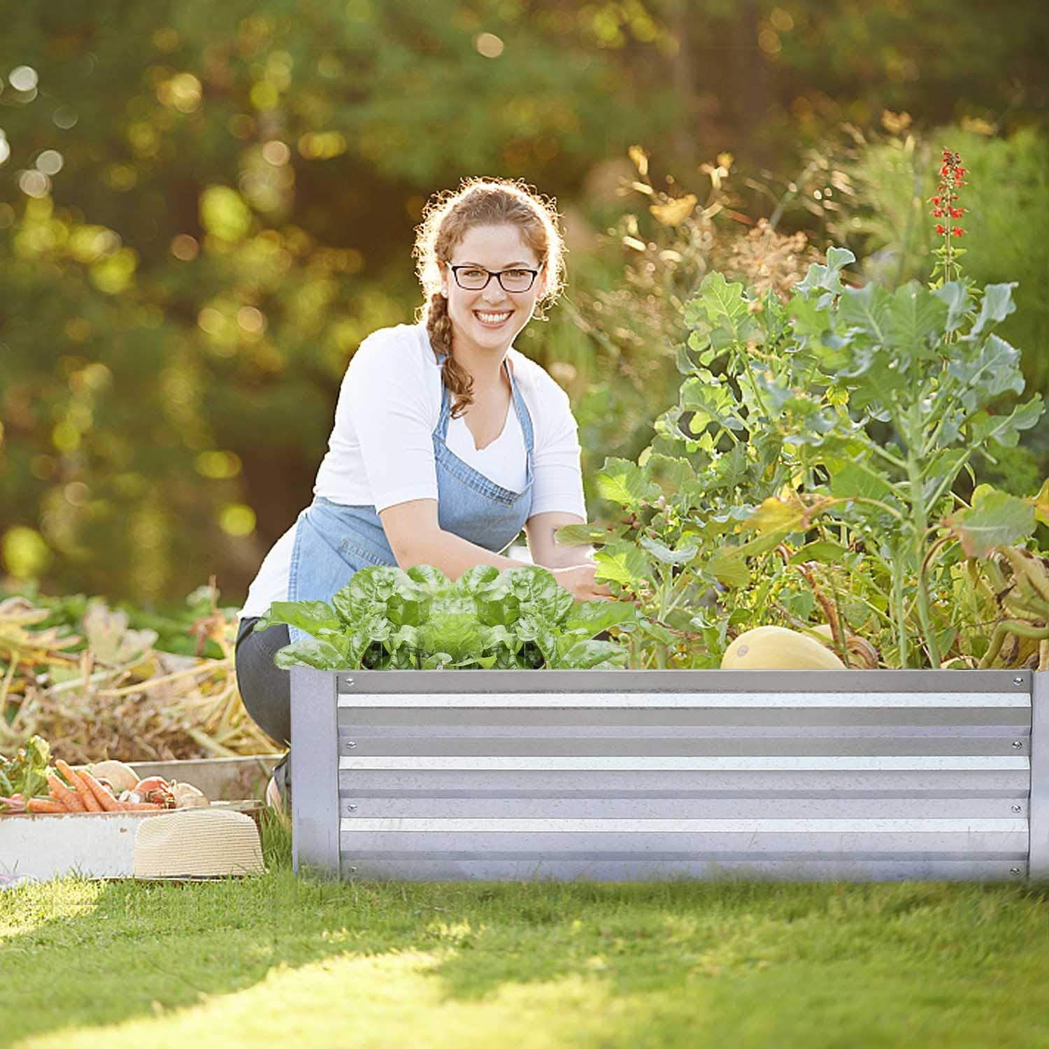 FOYUEE Galvanized Outdoor Steel Metal Raised Garden Beds for Vegetables, Gray - VMInnovations