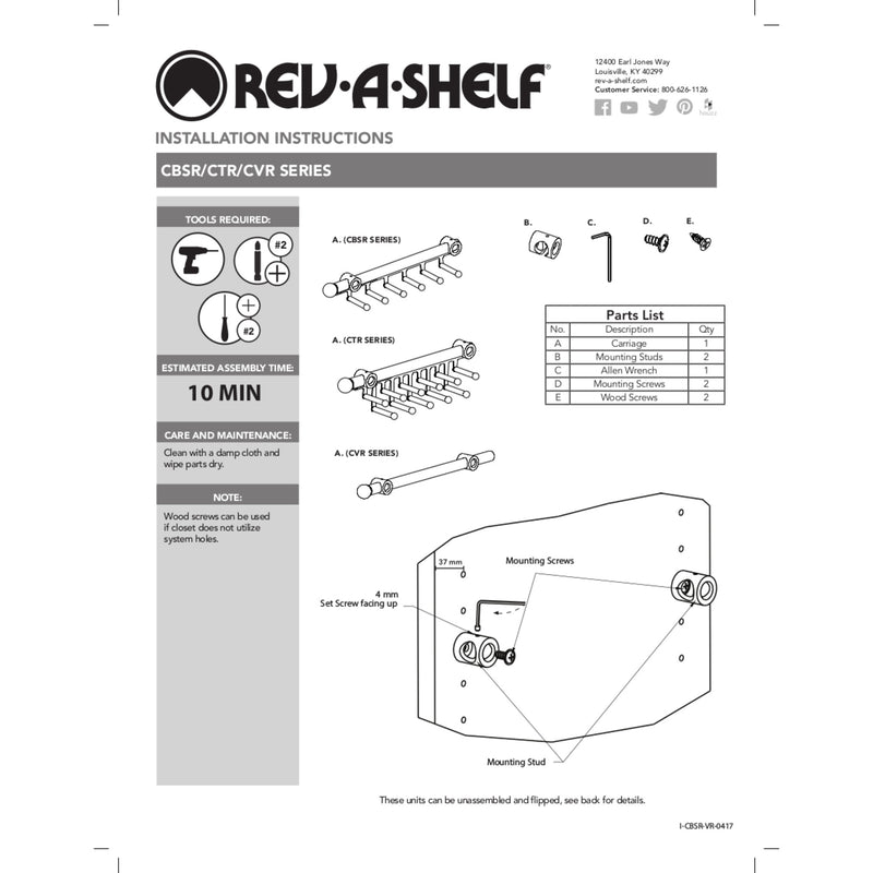 Rev-A-Shelf 14" Pull Out Tie/Scarf Closet Organizer Rack Satin Nickel, CRT-14-SN