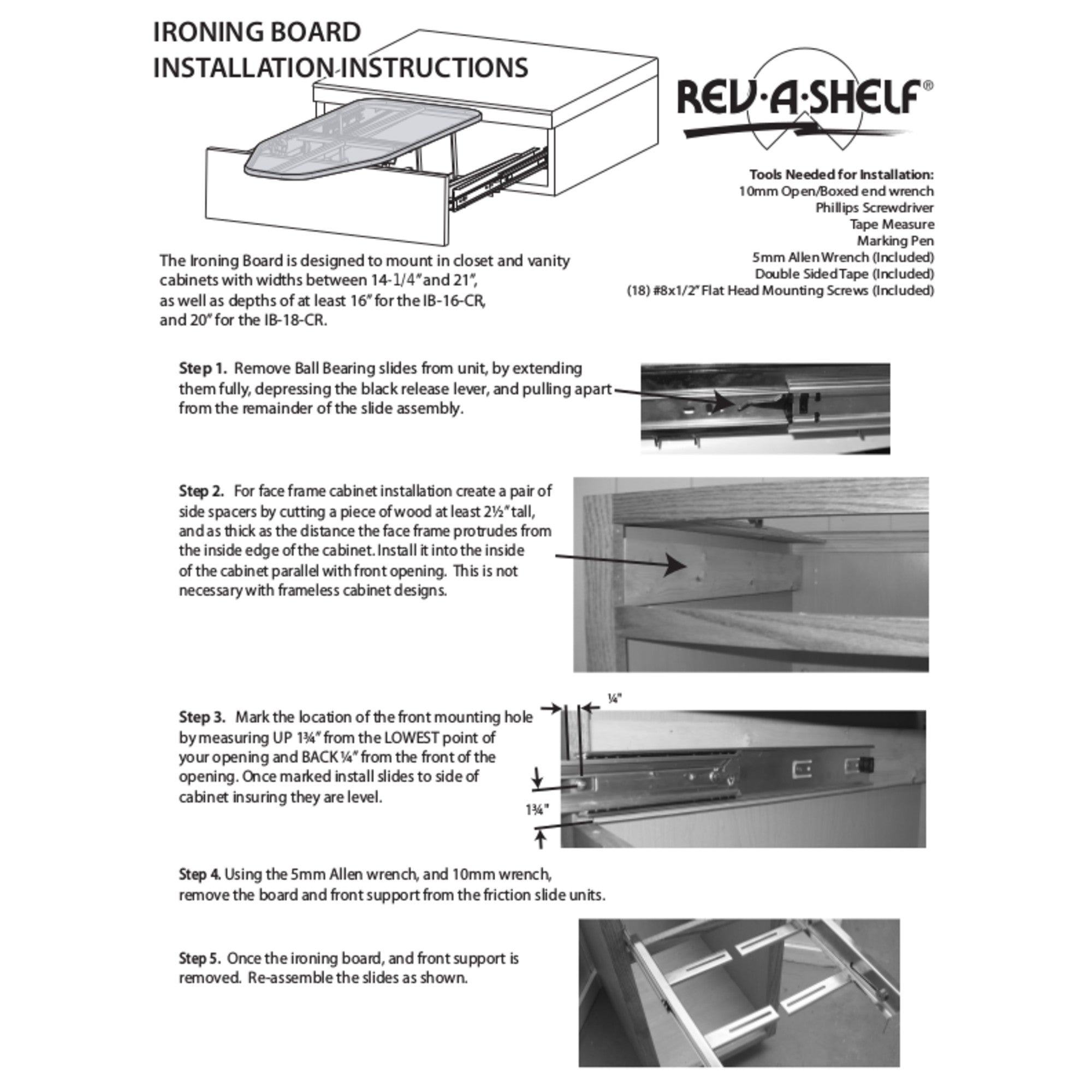 Rev-A-Shelf VIB-20CR Vanity Drawer Pullout Ironing Board (Certified Refurbished)