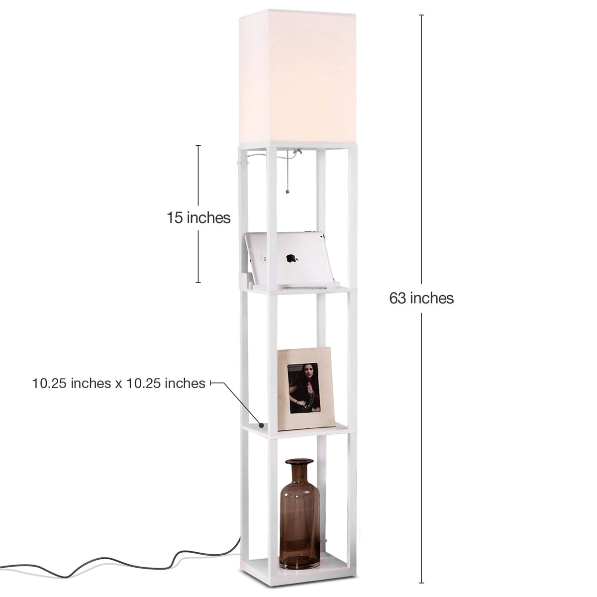 Brightech Maxwell Standing Tower Floor Lamp with Shelves and USB Port, (2 Pack)