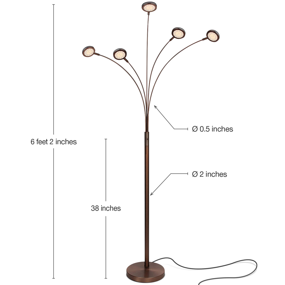 Brightech Orion 5 LED Bright Standing Touch Sensor Floor Lamp, Bronze(For Parts)
