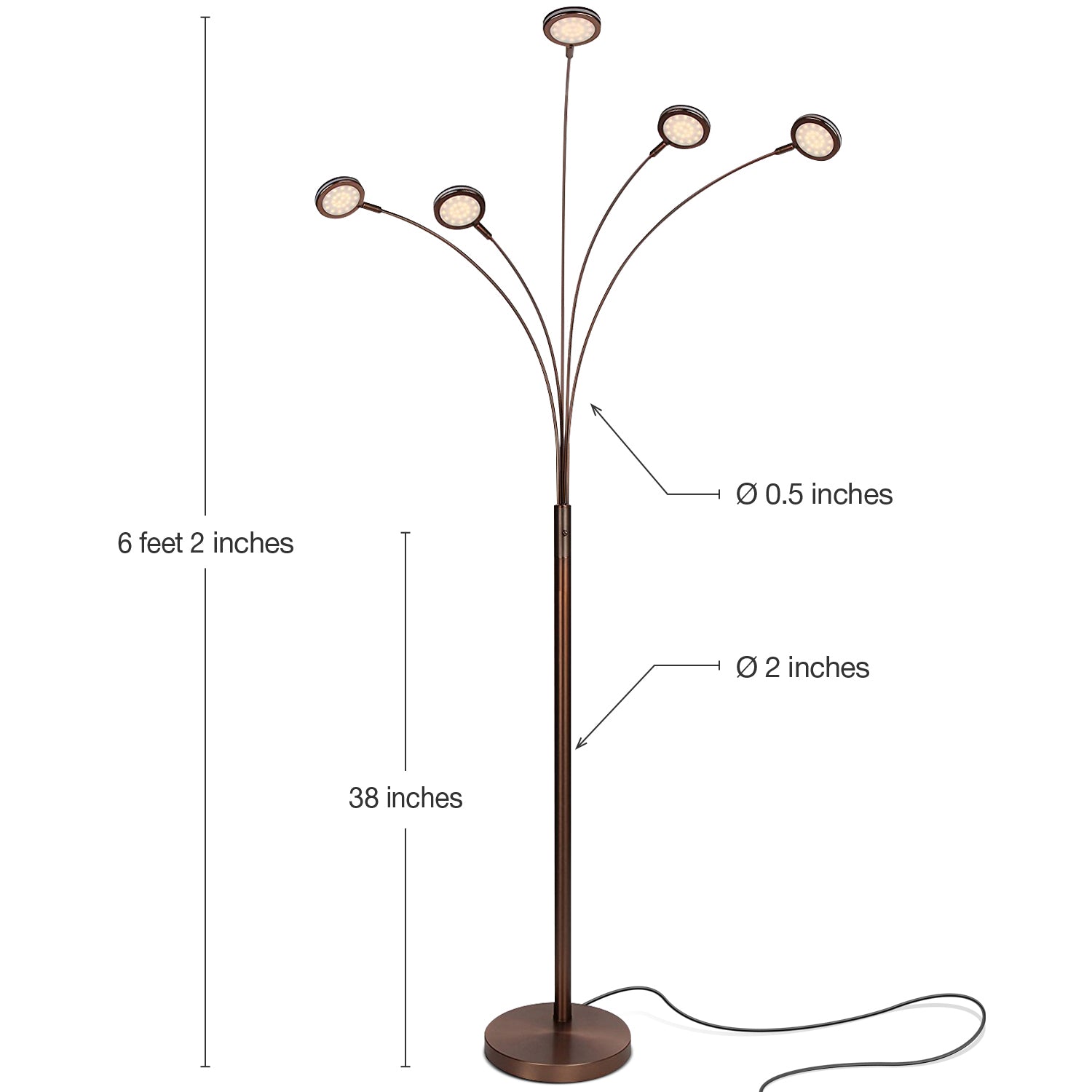 Brightech Orion 5 LED Bright Standing Touch Sensor Floor Lamp, Bronze (Open Box)