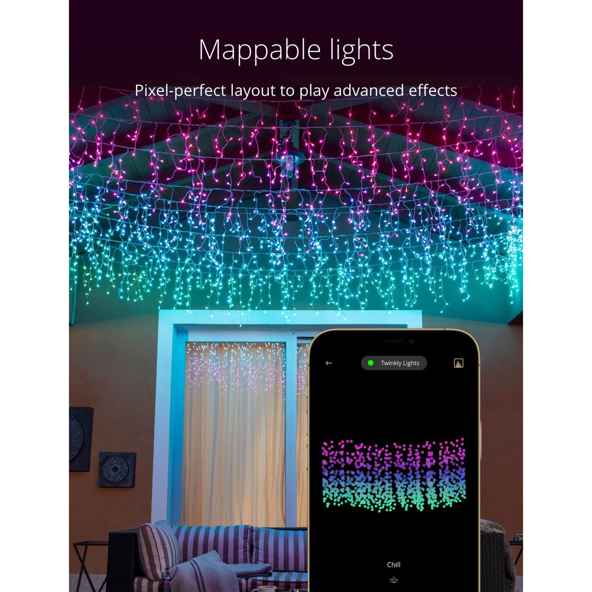 Twinkly Icicle + Music 190 LED RGB Christmas Lights with Music Syncing Device