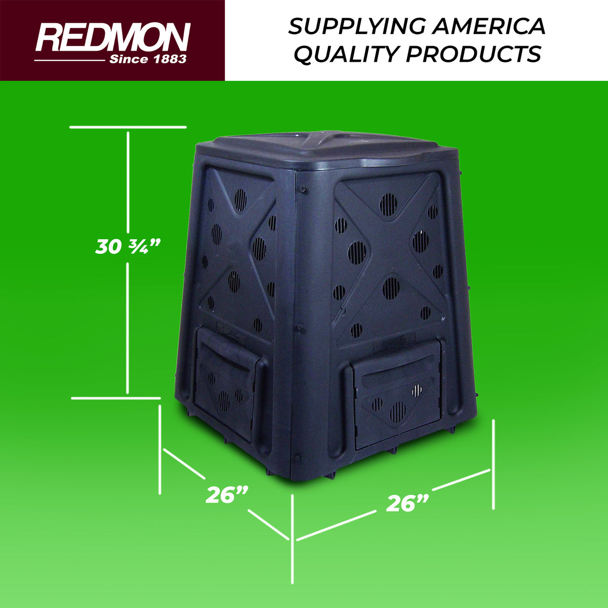 Redmon 65 Gallon Capacity Compost Bin with Lift Off Lid & 4 Door Access, 27 Pack