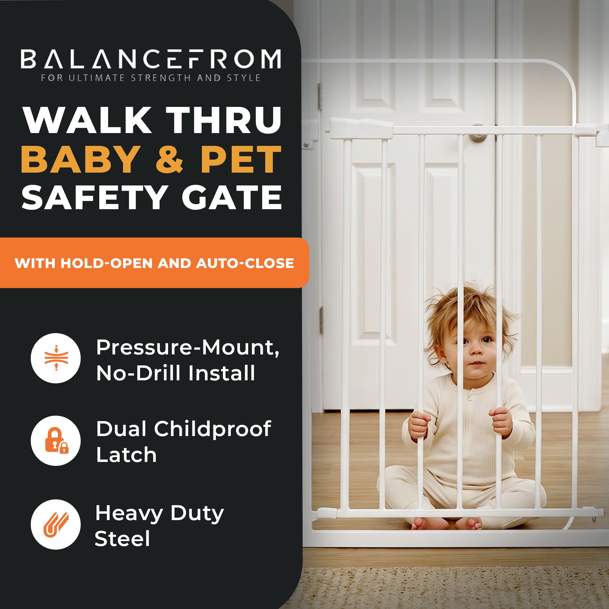 BalanceFrom Walk-Thru Safety Gate for Baby and Pets, 29.1-38.5"W, 30"H, White