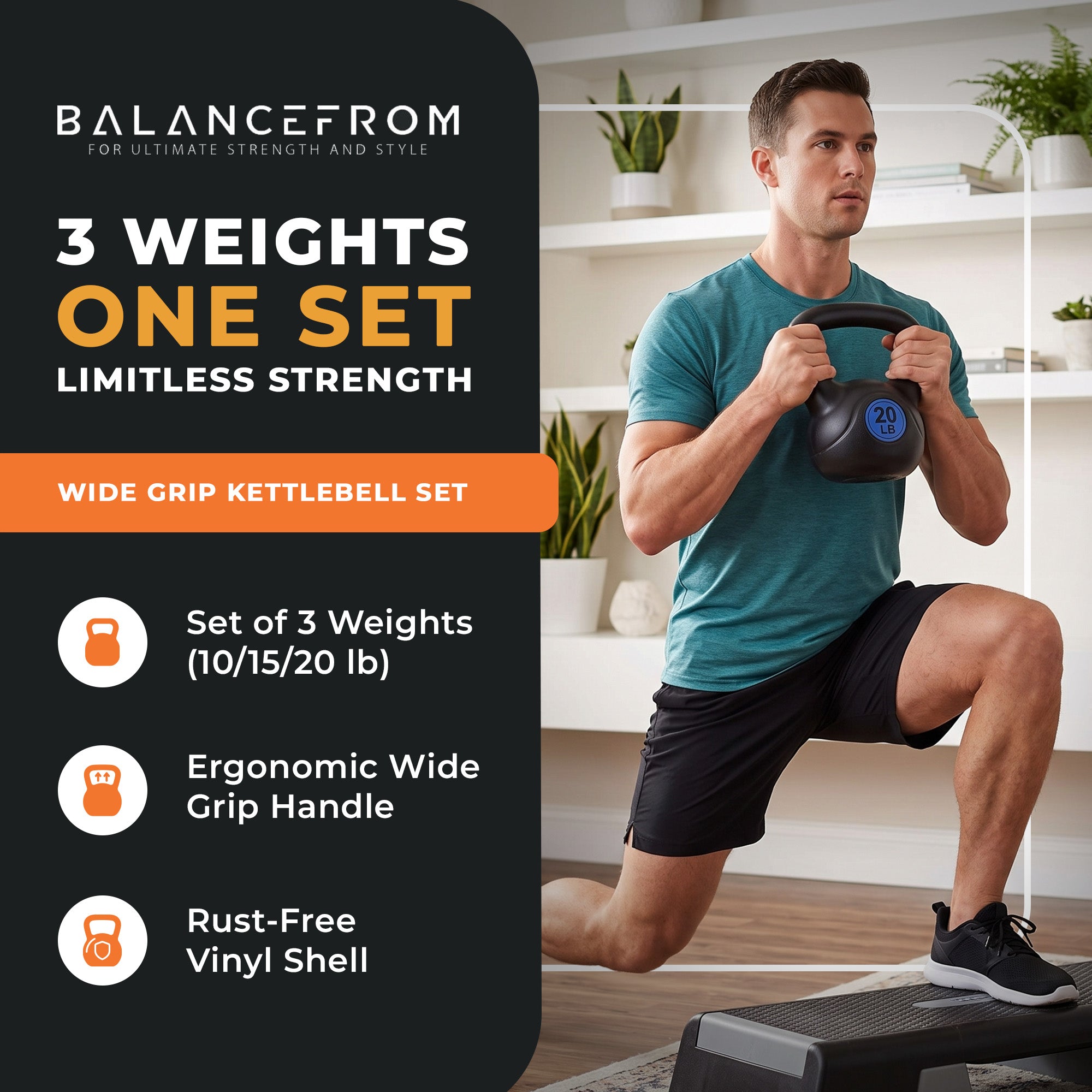 BalanceFrom Kettlebell Fitness Exercise Weights, Set of 3, 10, 15, and 20 Pounds