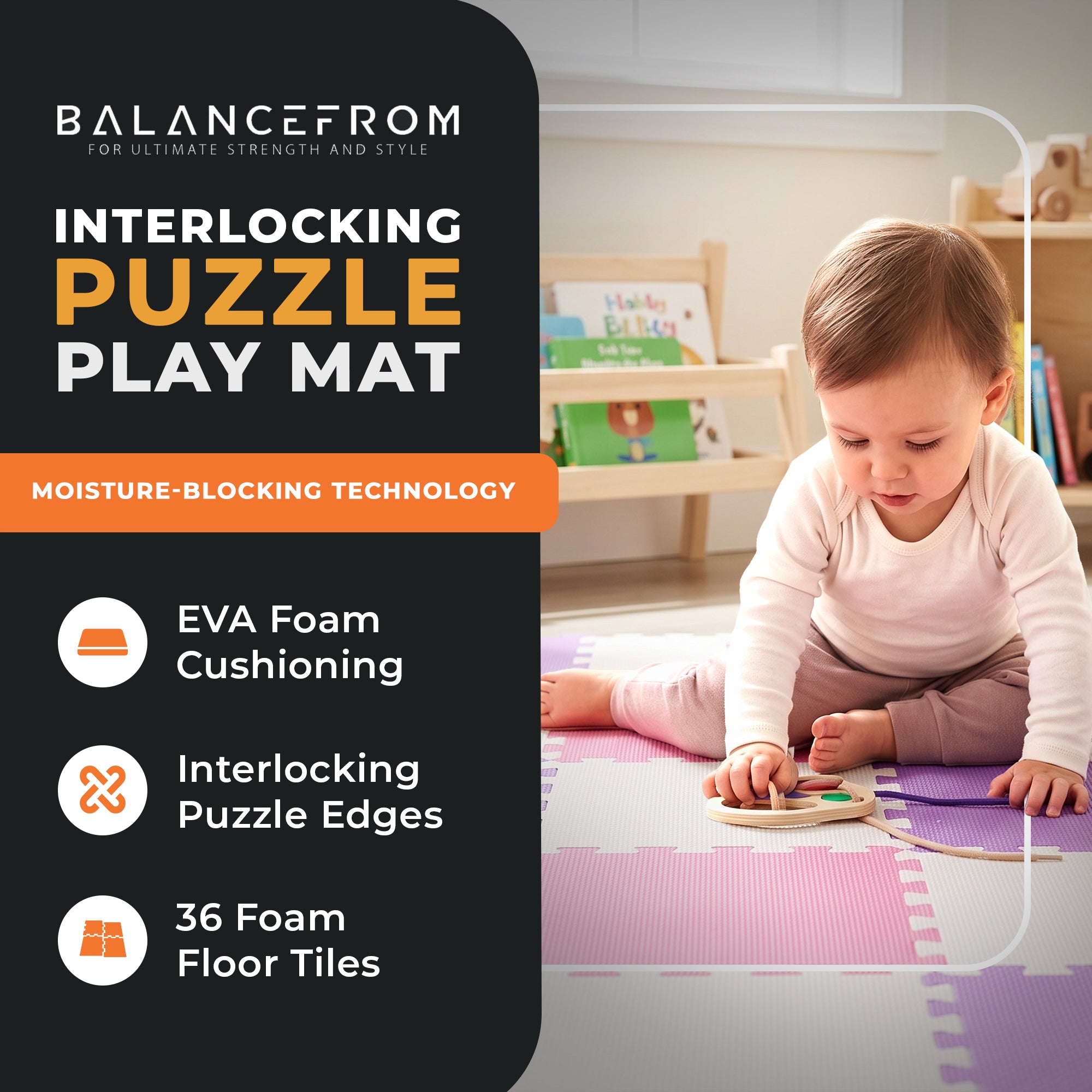 BalanceFrom Fitness 36 Tile Thick Interlocking Puzzle Foam Exercise Play Mat