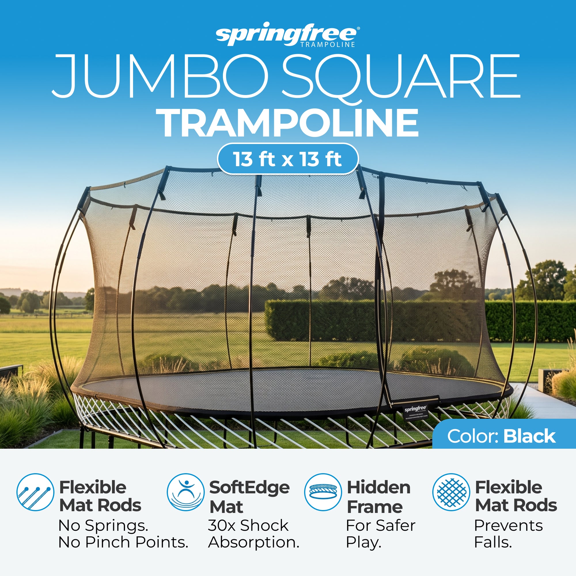Springfree Trampoline Kids Square 13 Ft Trampoline & FlexrStep V2 Safety Ladder