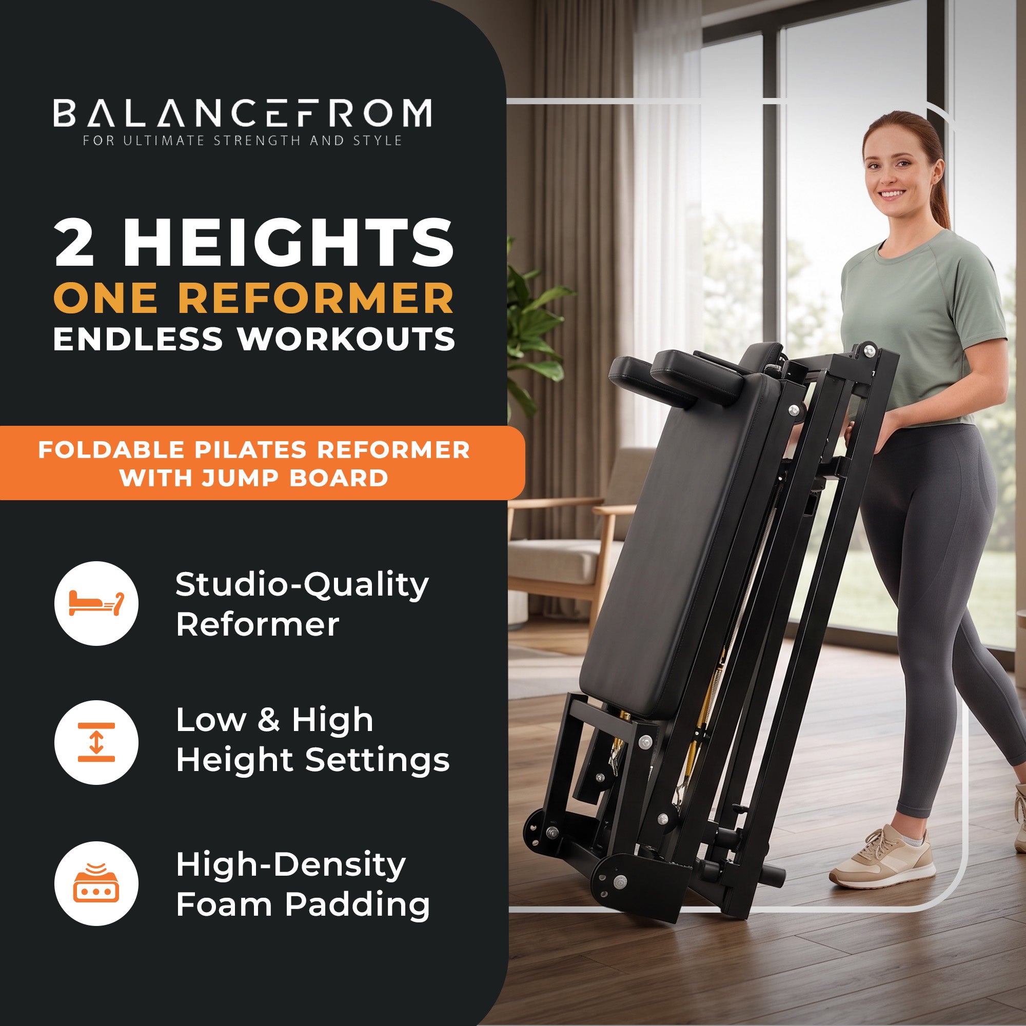 BalanceFrom Foldable Pilates Reformer Machine w/ Adjustable Heights & Jump Board