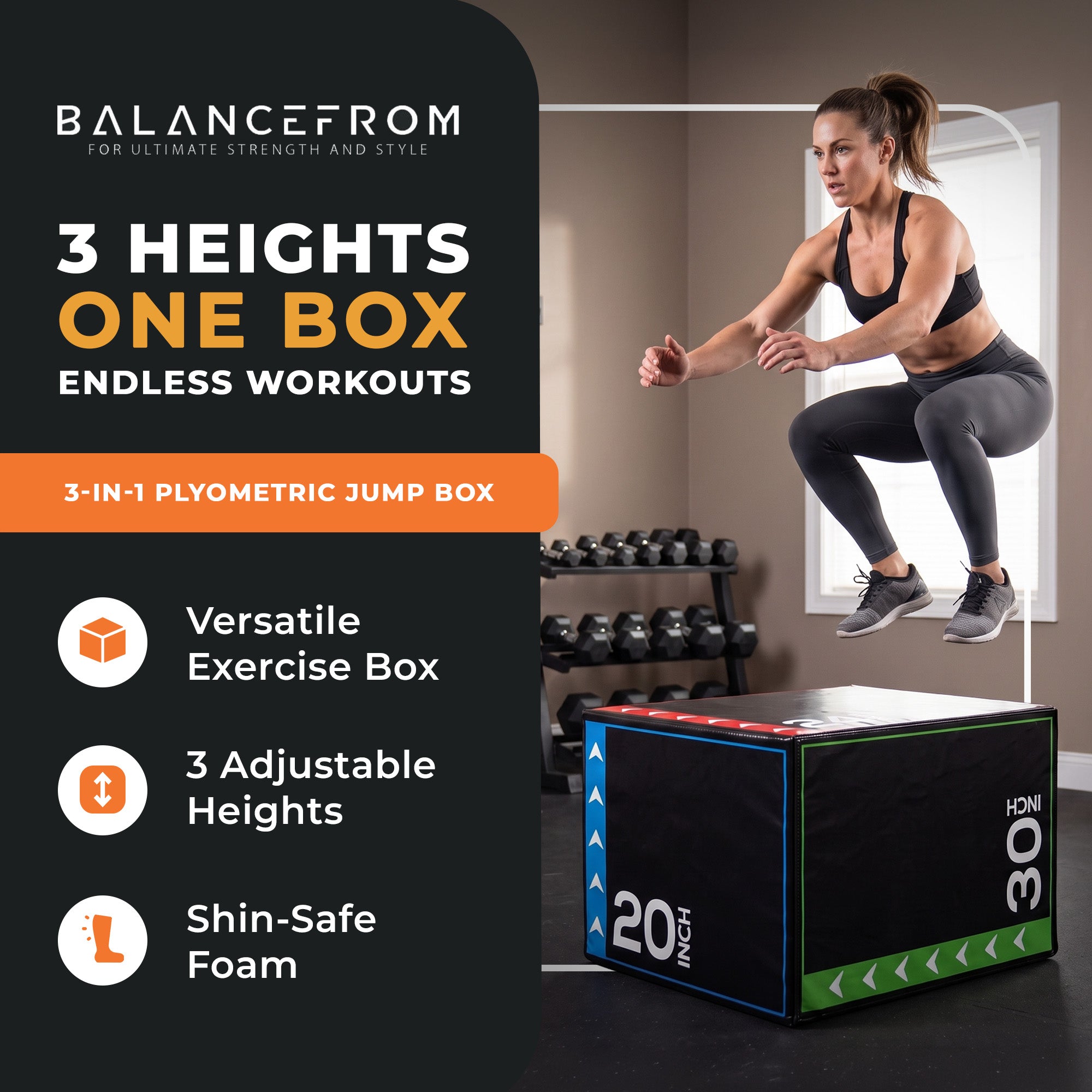 BalanceFrom Fitness 3 in 1 60lb Foam Box Jumping Exercise, Black (Damaged) - VMInnovations