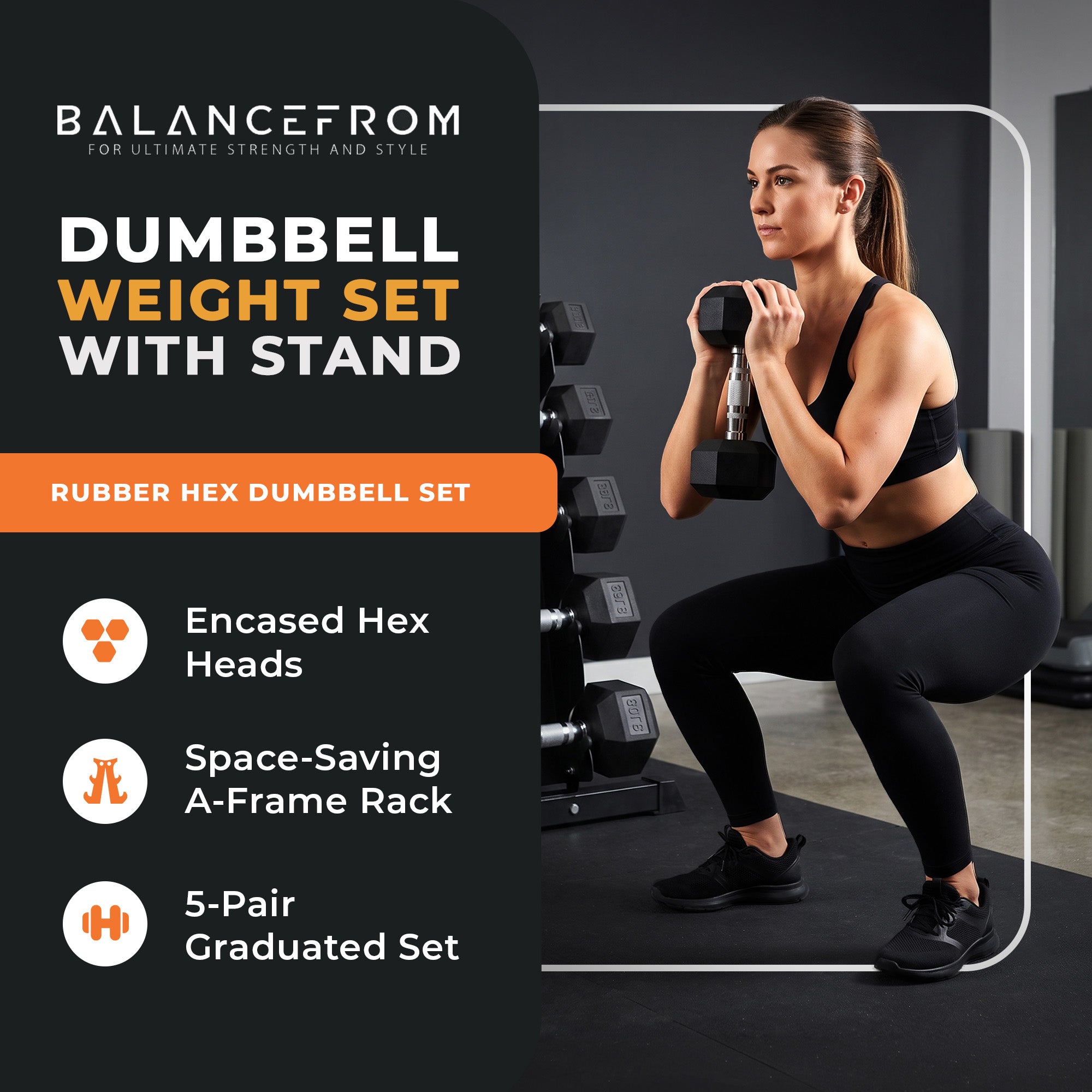 BalanceFrom Signature Alloy Steel Rubber Encased Hex Dumbbell Set, Black