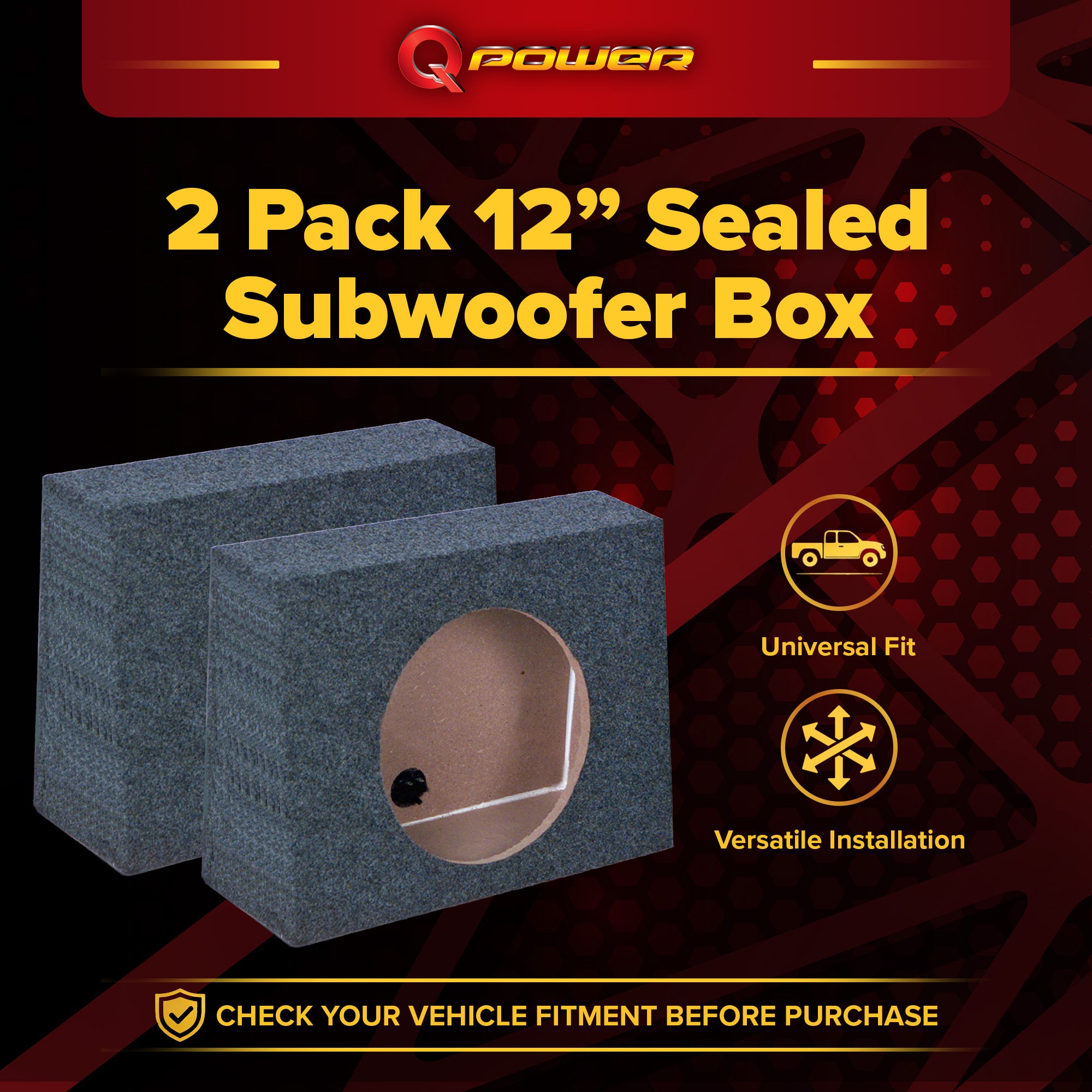 (2) Q-POWER QTW12 Single 12" Sealed Car Audio Subwoofer Box Pair (Open Box)