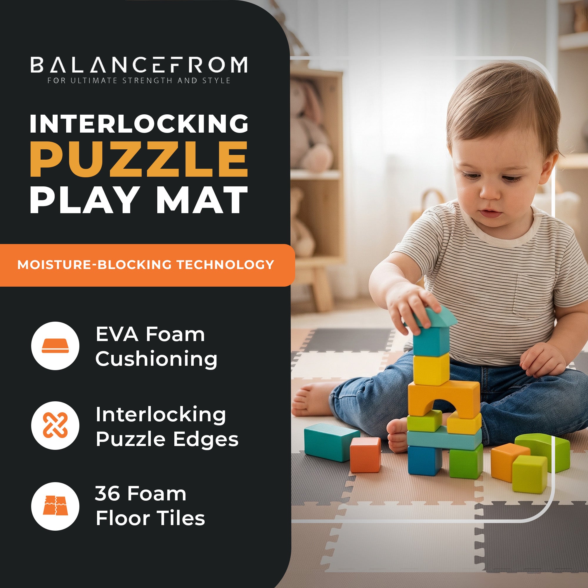 BalanceFrom Fitness 36 Tile Thick Interlocking Puzzle Foam Exercise Play Mat
