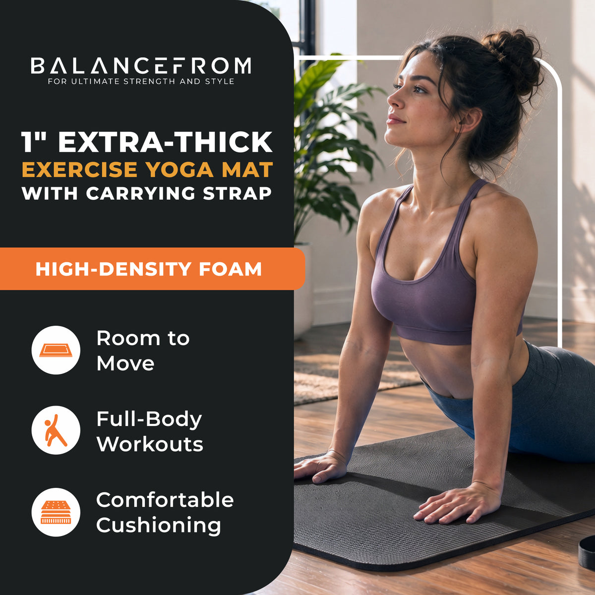 BalanceFrom Yoga Mat, 1" Extra Thick Exercise Pilates Mat, Graphite (Open Box) - VMInnovations