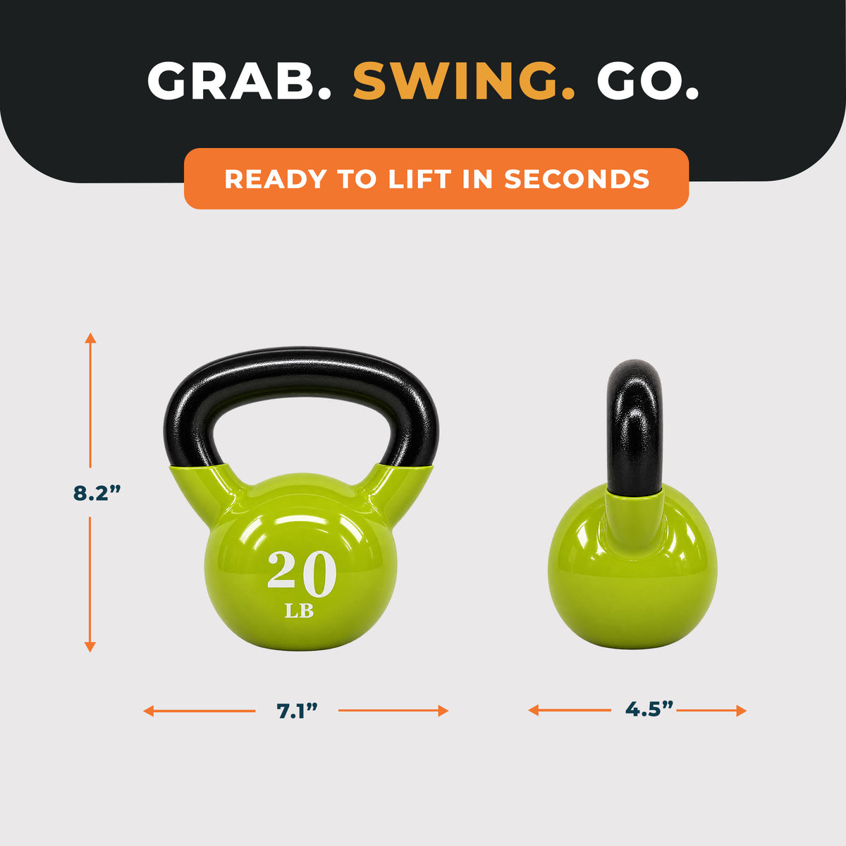 Fitvids 20 lb Vinyl-Coated Kettlebell With Handle for Strength Training, Lemon