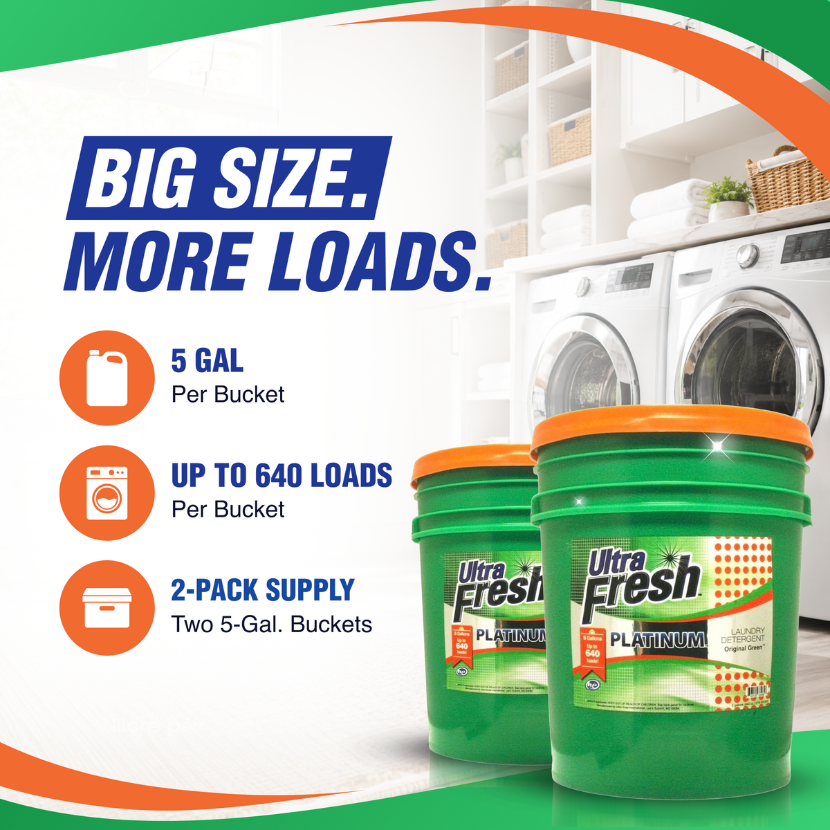 Ultra Fresh 3X Platinum 5 Gallon Laundry Detergent, Up to 640 Loads (2 Pack)