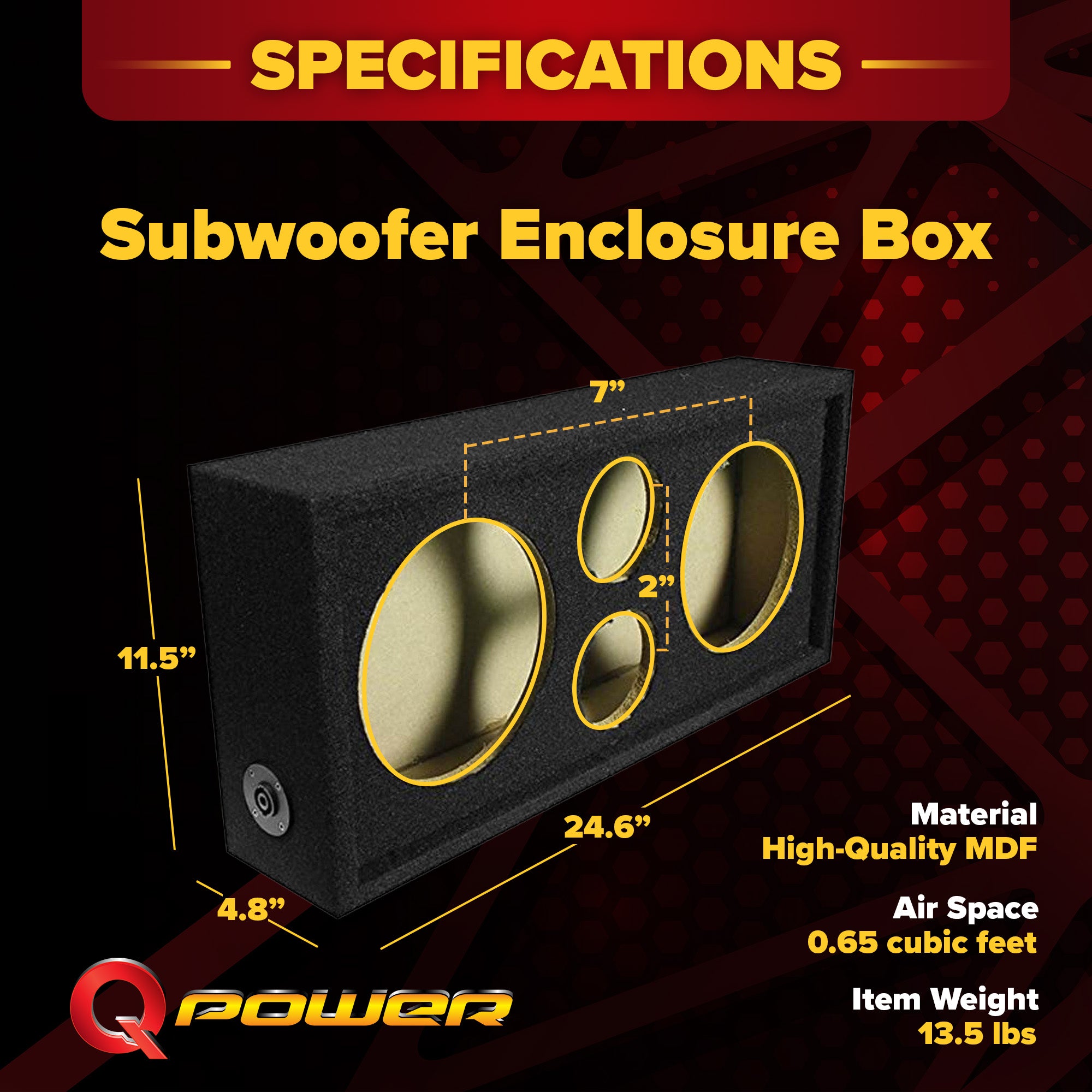 Q Power Car Audio Subwoofer Enclosure Box for 8 Inch Mids and 3 Inch Tweeters
