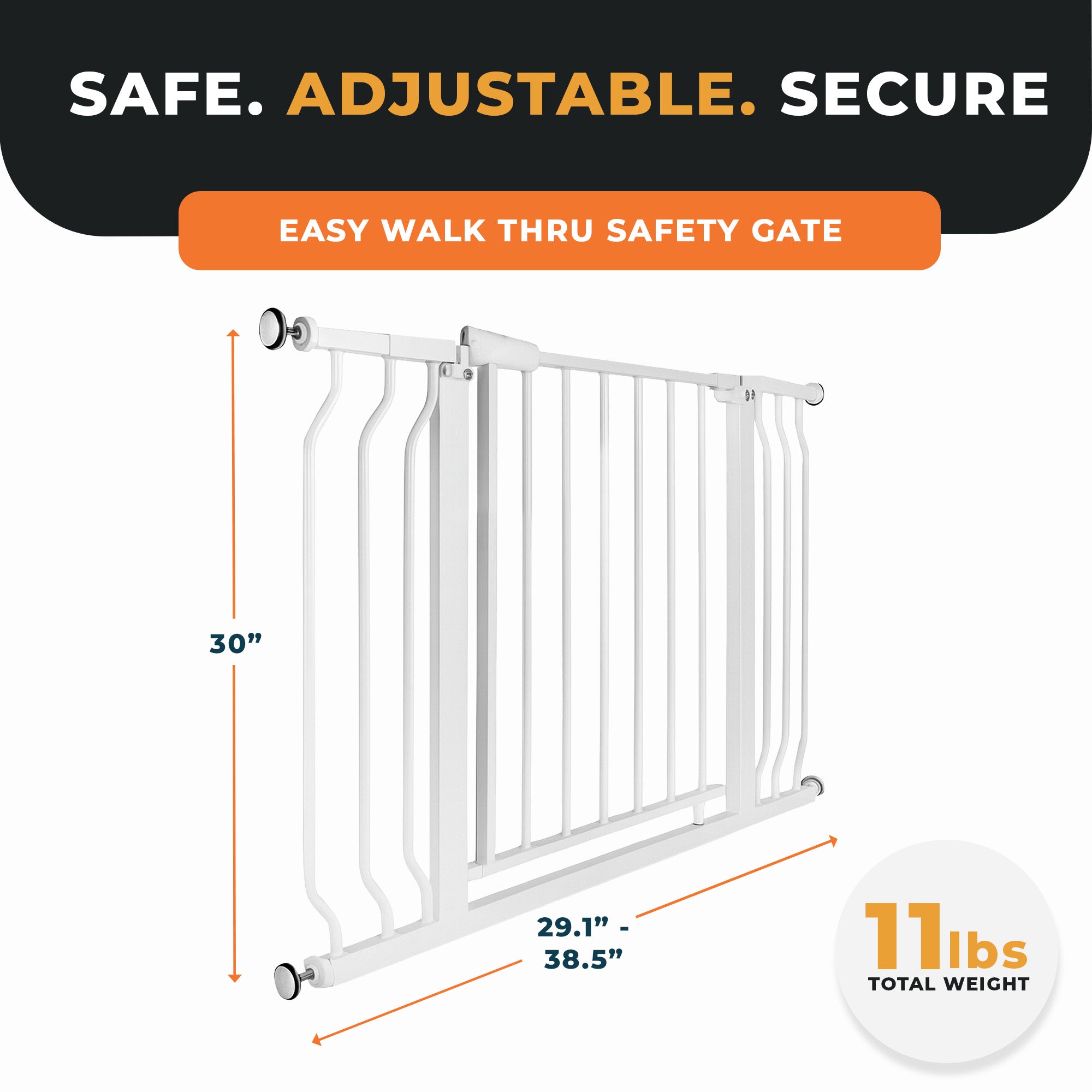 BalanceFrom Walk-Thru Safety Gate for Baby and Pets, 29.1-38.5"W, 30"H, White