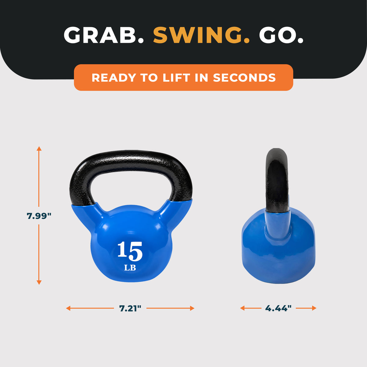 Fitvids 15 lb Vinyl-Coated Kettlebell W Handle for Strength Training, (Open Box)