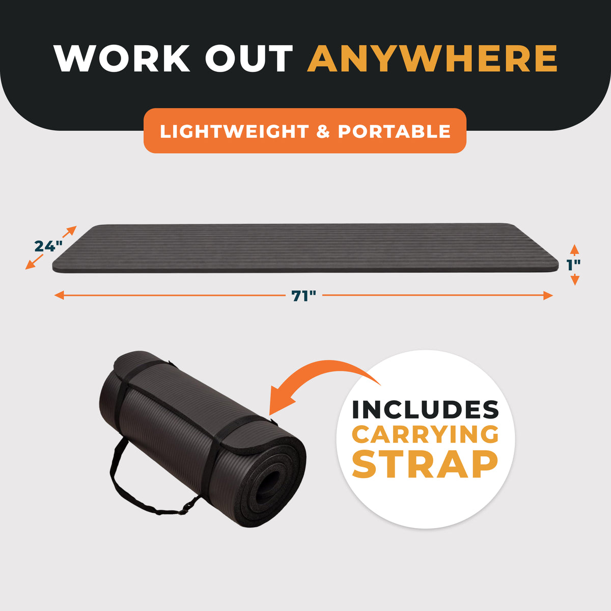 BalanceFrom Yoga Mat, 1" Extra Thick Exercise Pilates Workout Mat, Graphite
