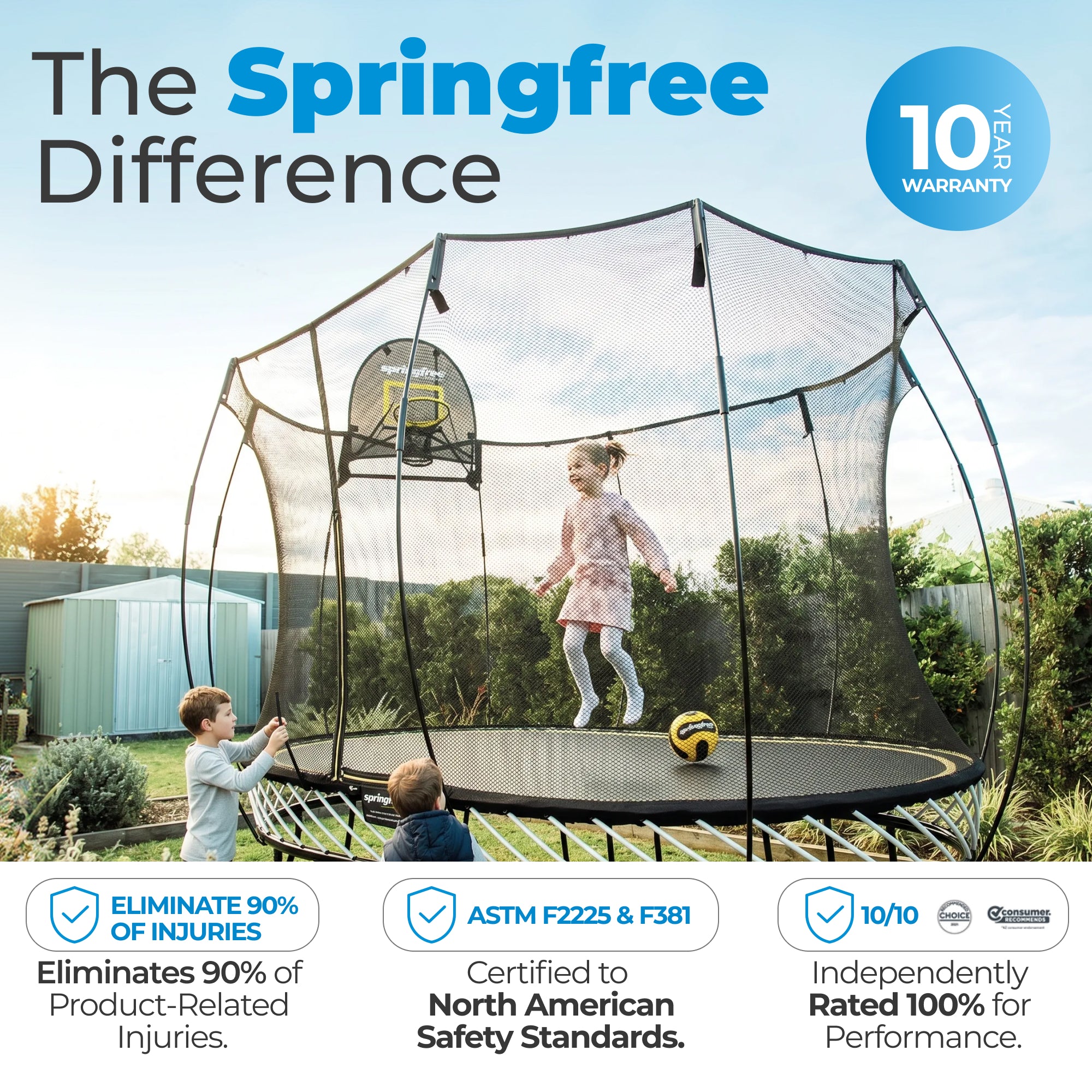 Springfree Trampoline Kids Oval 8 x 13 Ft Trampoline & FlexrHoop Basketball Game