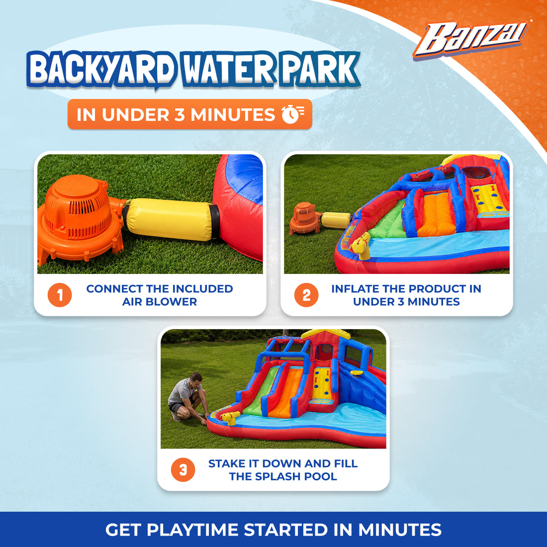 Banzai Hydro Blast Inflatable Water Park w/ Slides & Water Cannons (Open Box)