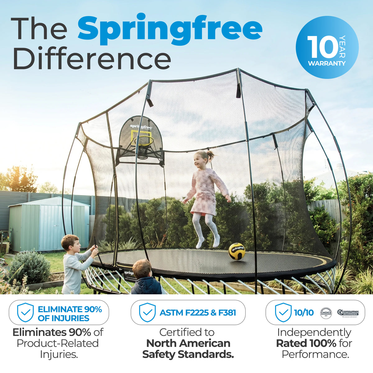Springfree Trampoline Kids Oval 8 x 13 Ft Trampoline & FlexrHoop Basketball Game