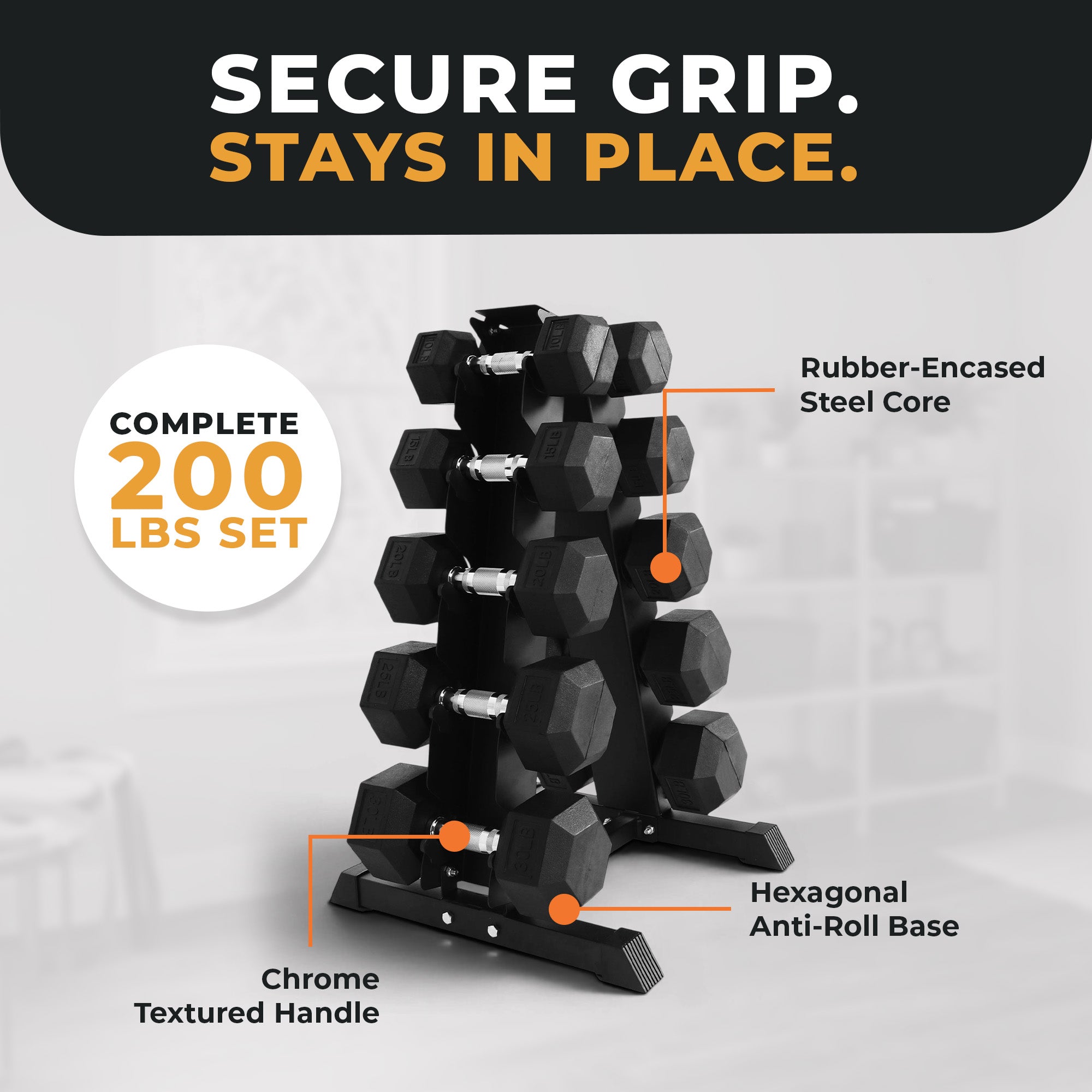 BalanceFrom Signature Alloy Steel Rubber Encased Hex Dumbbell Set, Black