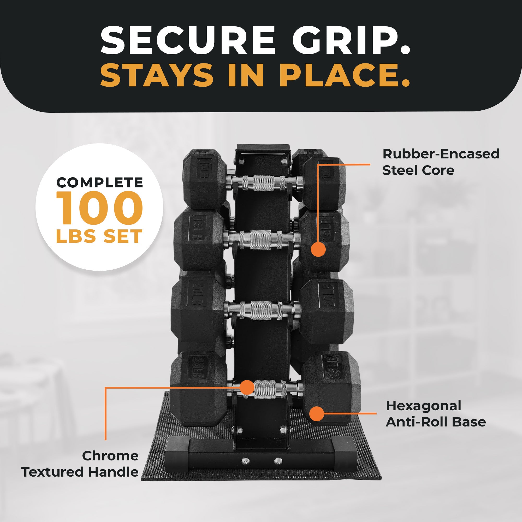 BalanceFrom Dumbbell Set with Stand, Rubber Encased Home Gym Hand Weights, 100lb