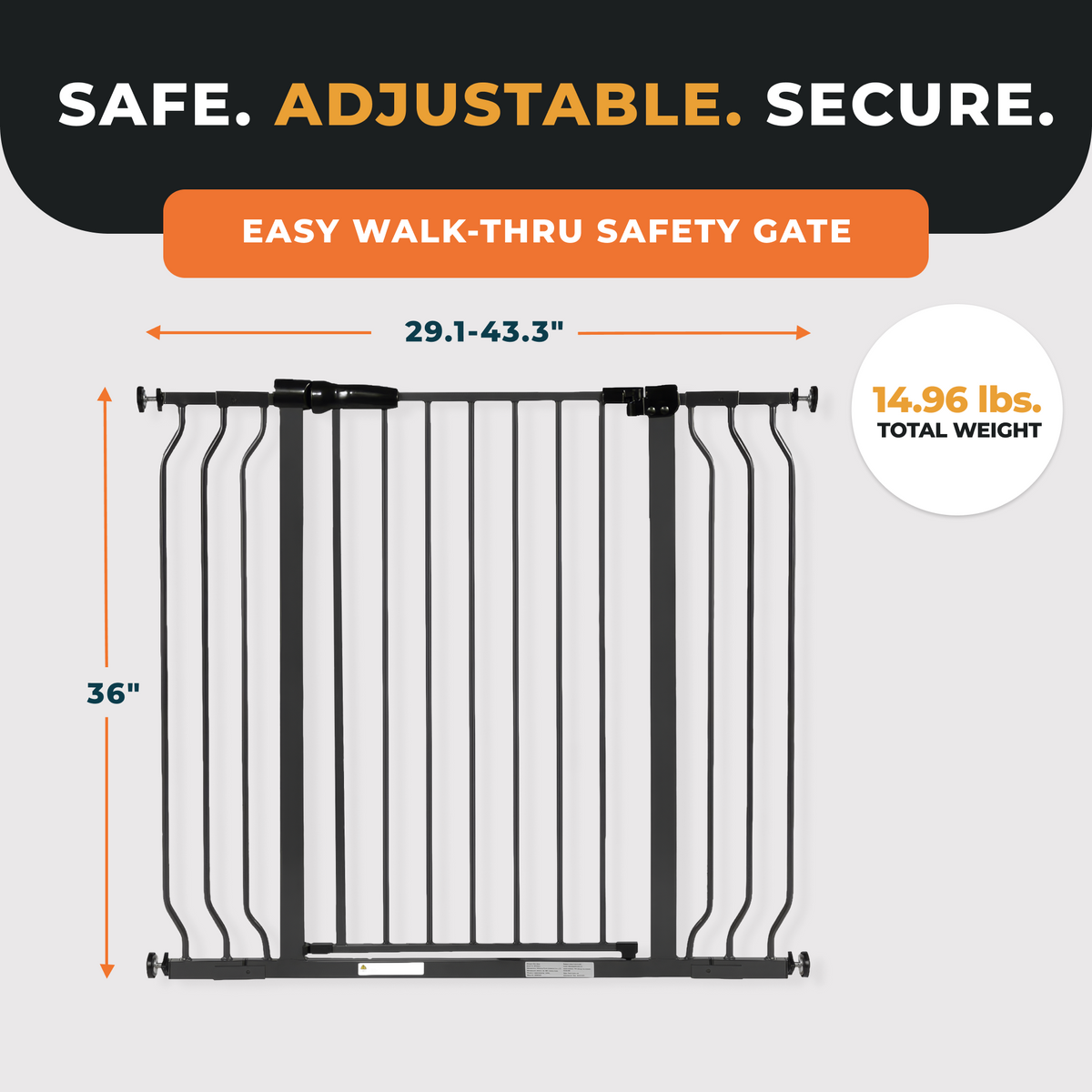 BalanceFrom Walk Thru Safety Gate, Fits 29.1-43.3" Openings, 36” Tall, Graphite - VMInnovations