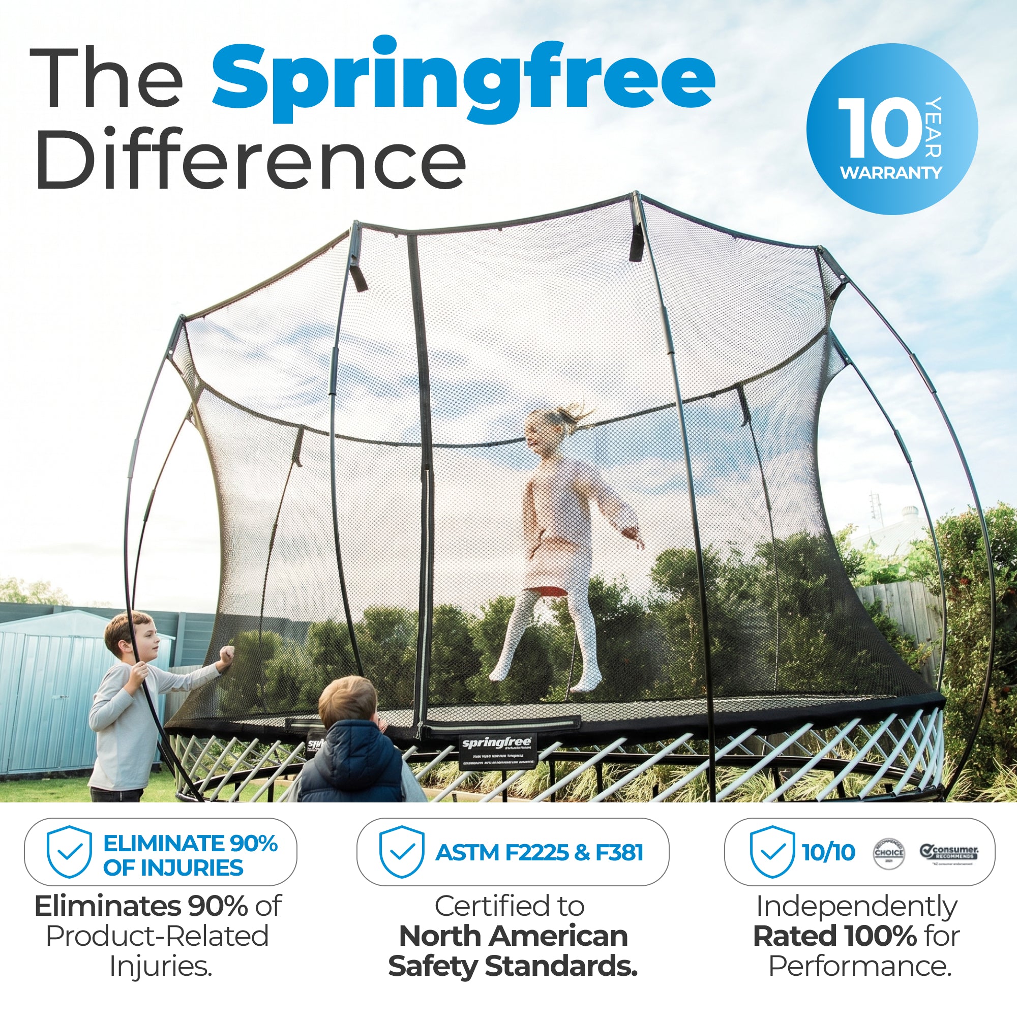 Springfree Trampoline Kids Square 13 Ft Trampoline & FlexrStep V2 Safety Ladder